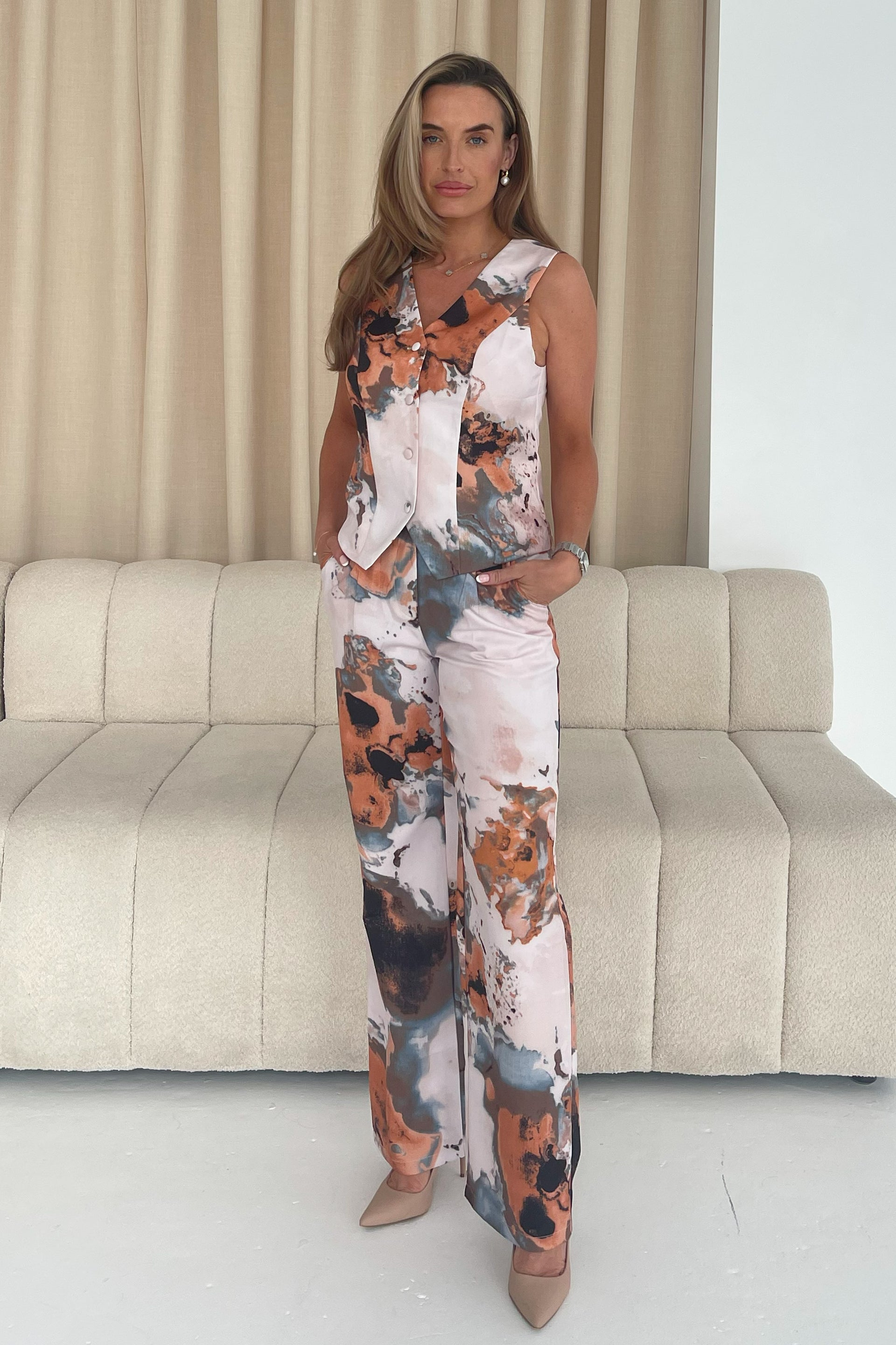 Jo Pleat Detail Tailored Trouser Grey Marble