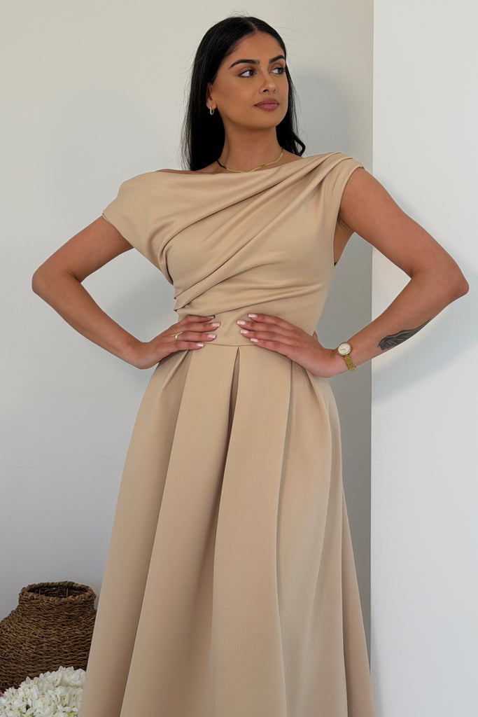 Betty Asymmetric Midi Dress Cream – Girl In Mind