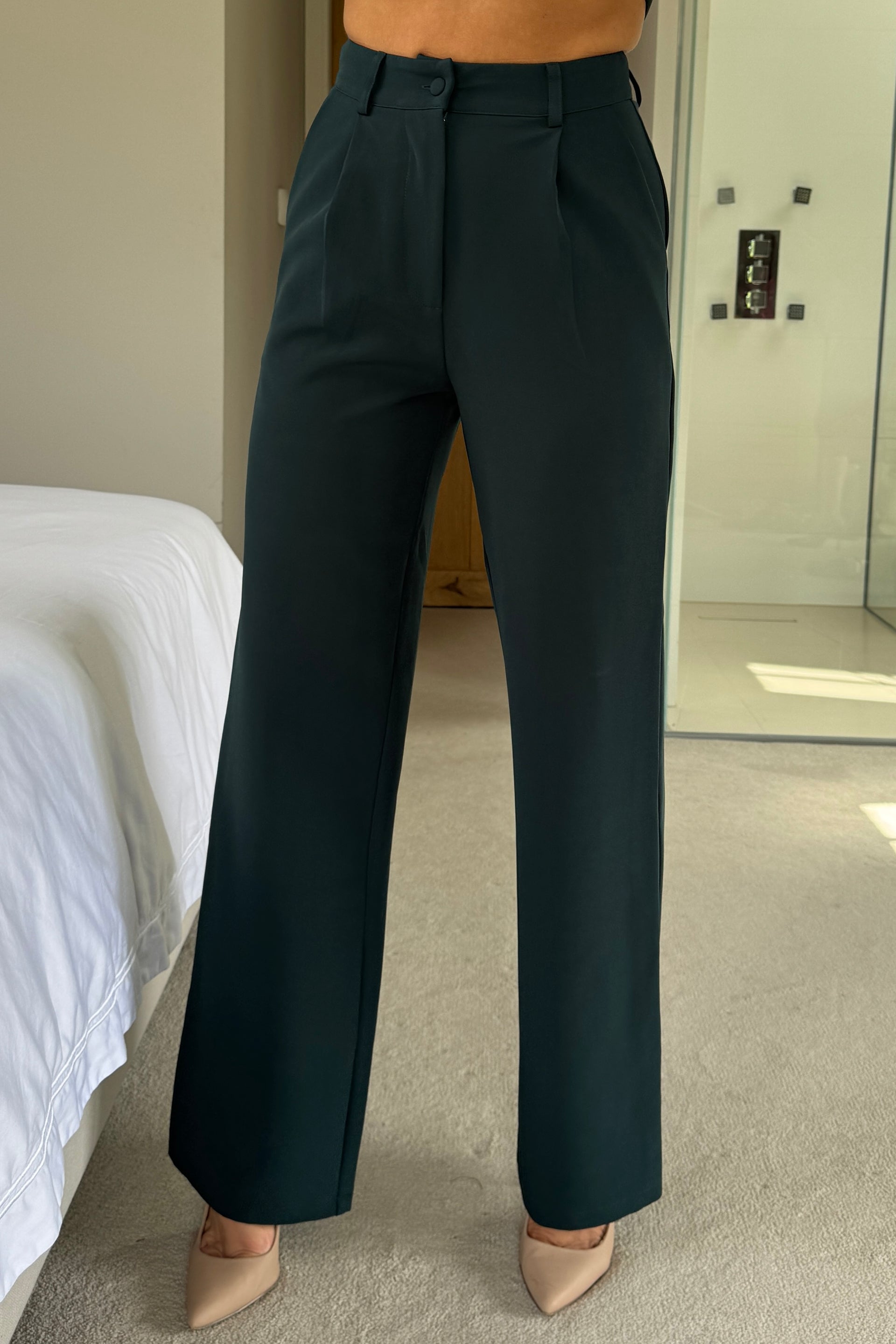 Jo Pleat Detail Tailored Trouser Emerald Green