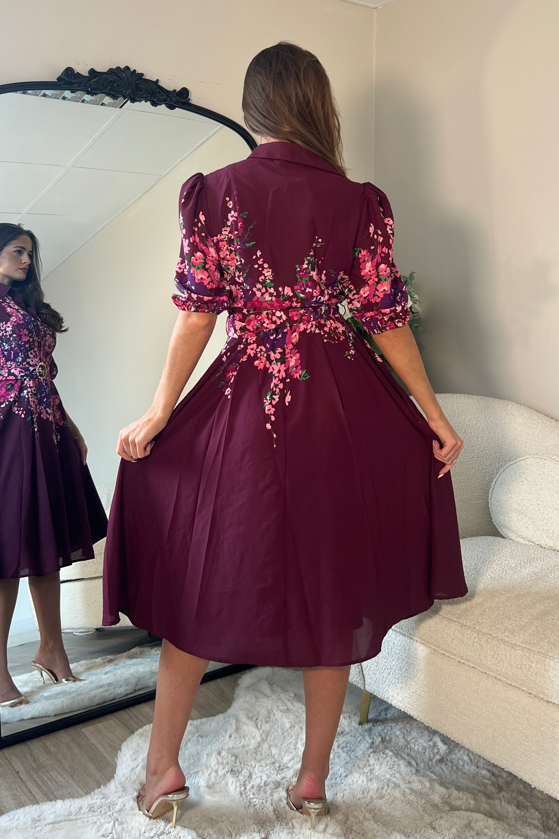 Holland Boarder Print Midi Dress Plum Floral
