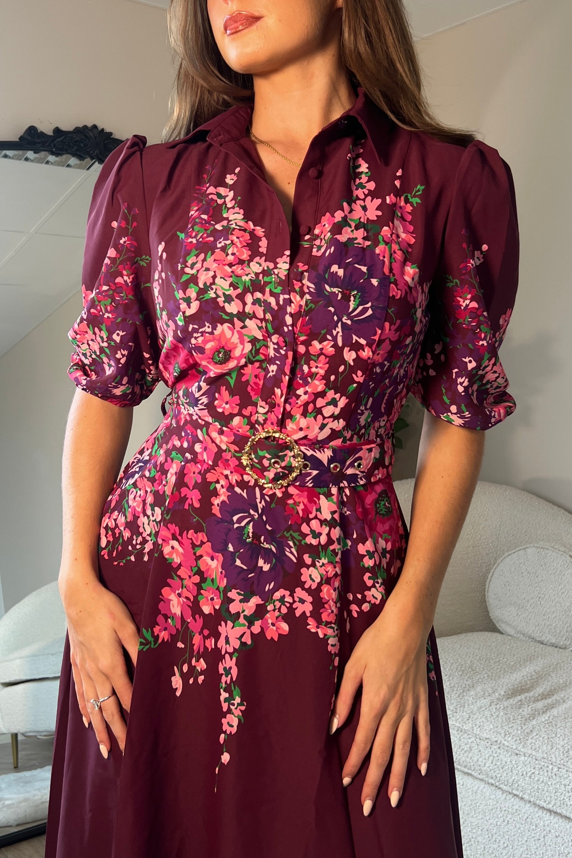 Holland Boarder Print Midi Dress Plum Floral