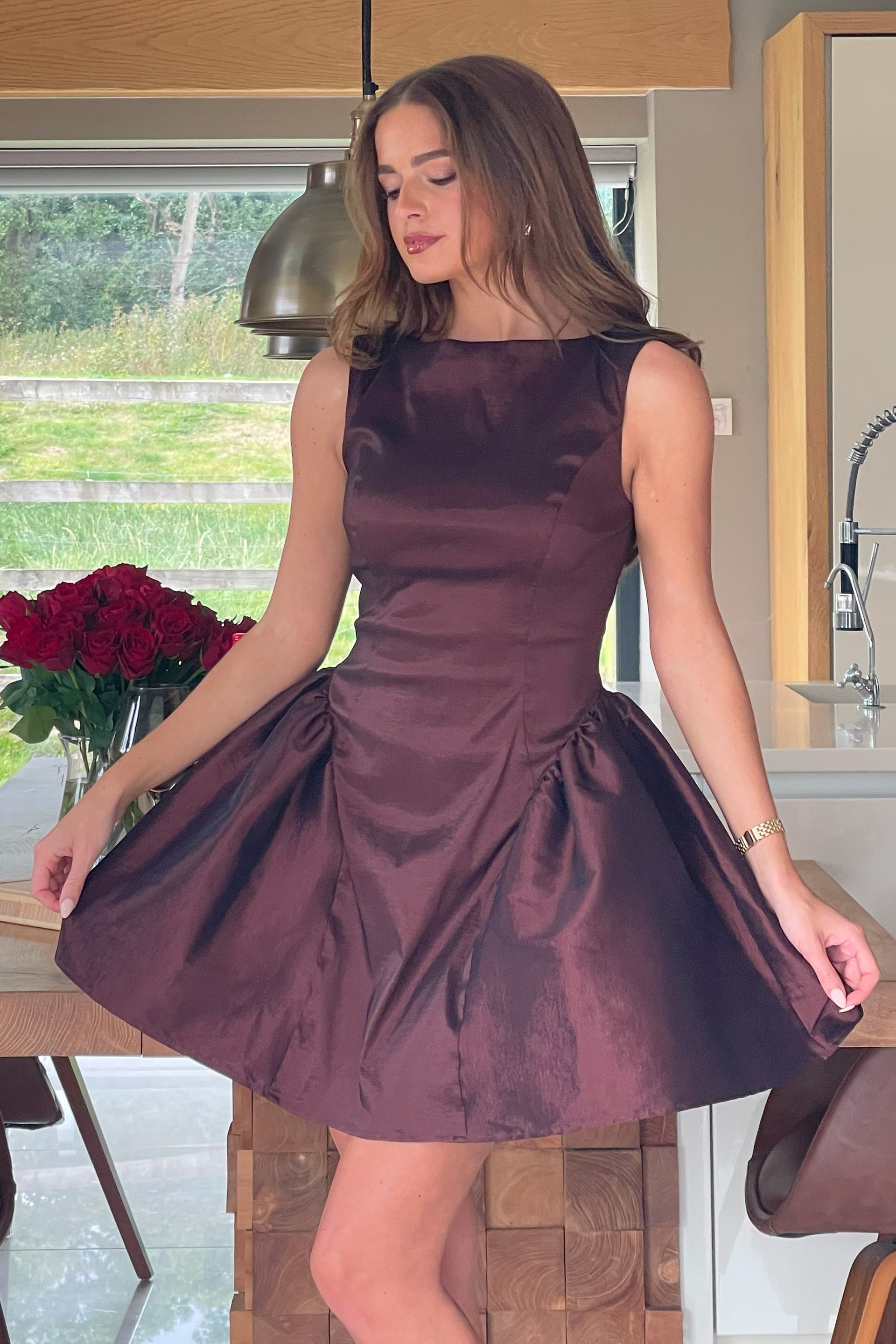 Suri Dropped Waist Mini Dress Brown