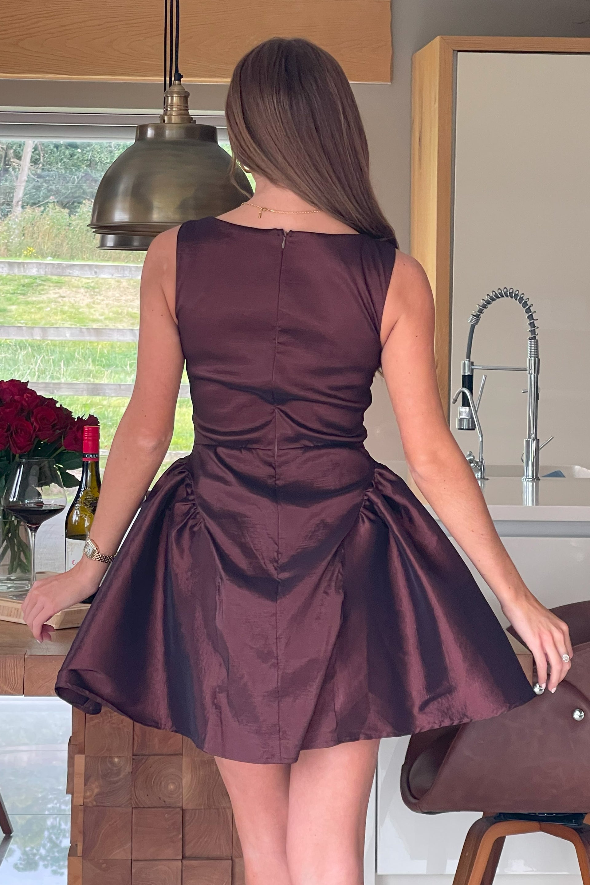 Suri Dropped Waist Mini Dress Brown