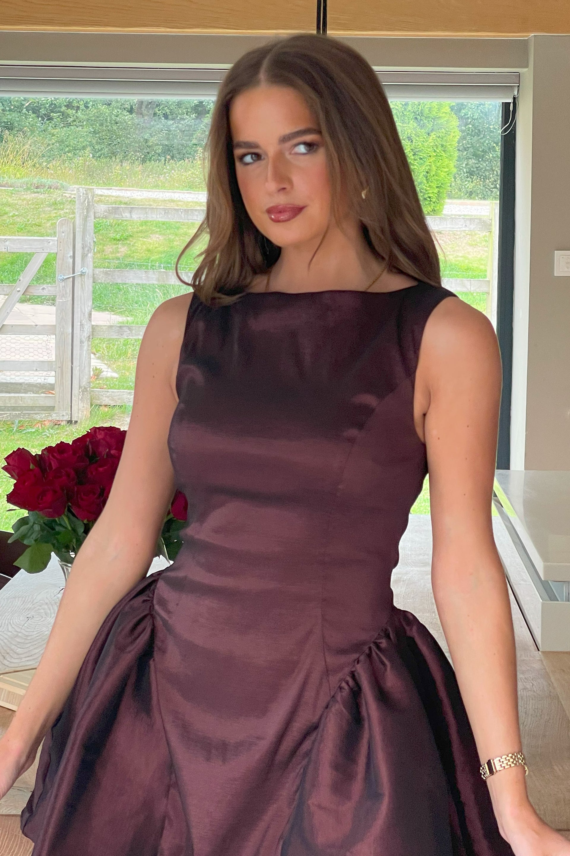 Suri Dropped Waist Mini Dress Brown