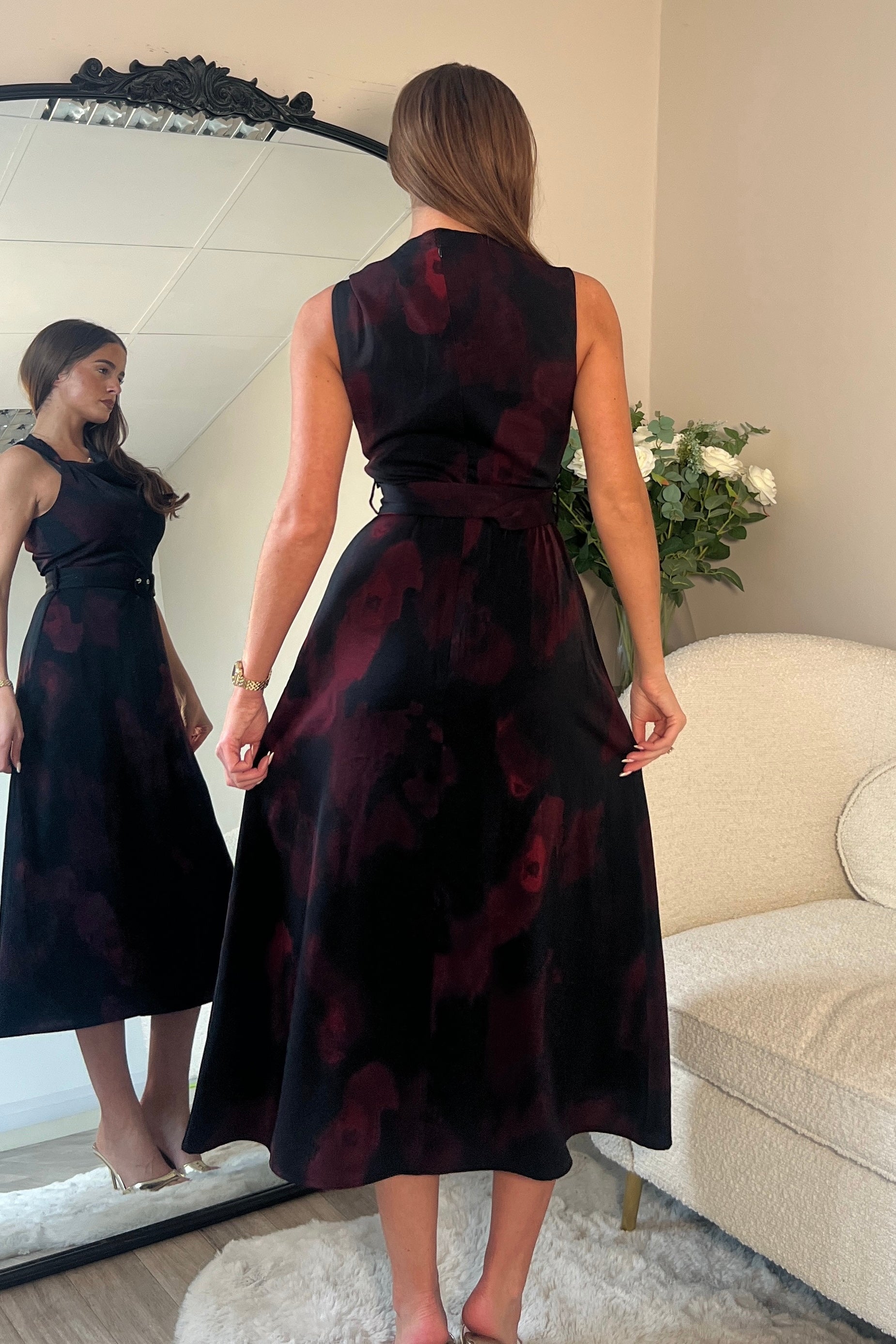 Leilani Twister Shoulder Skater Midi Dress Black