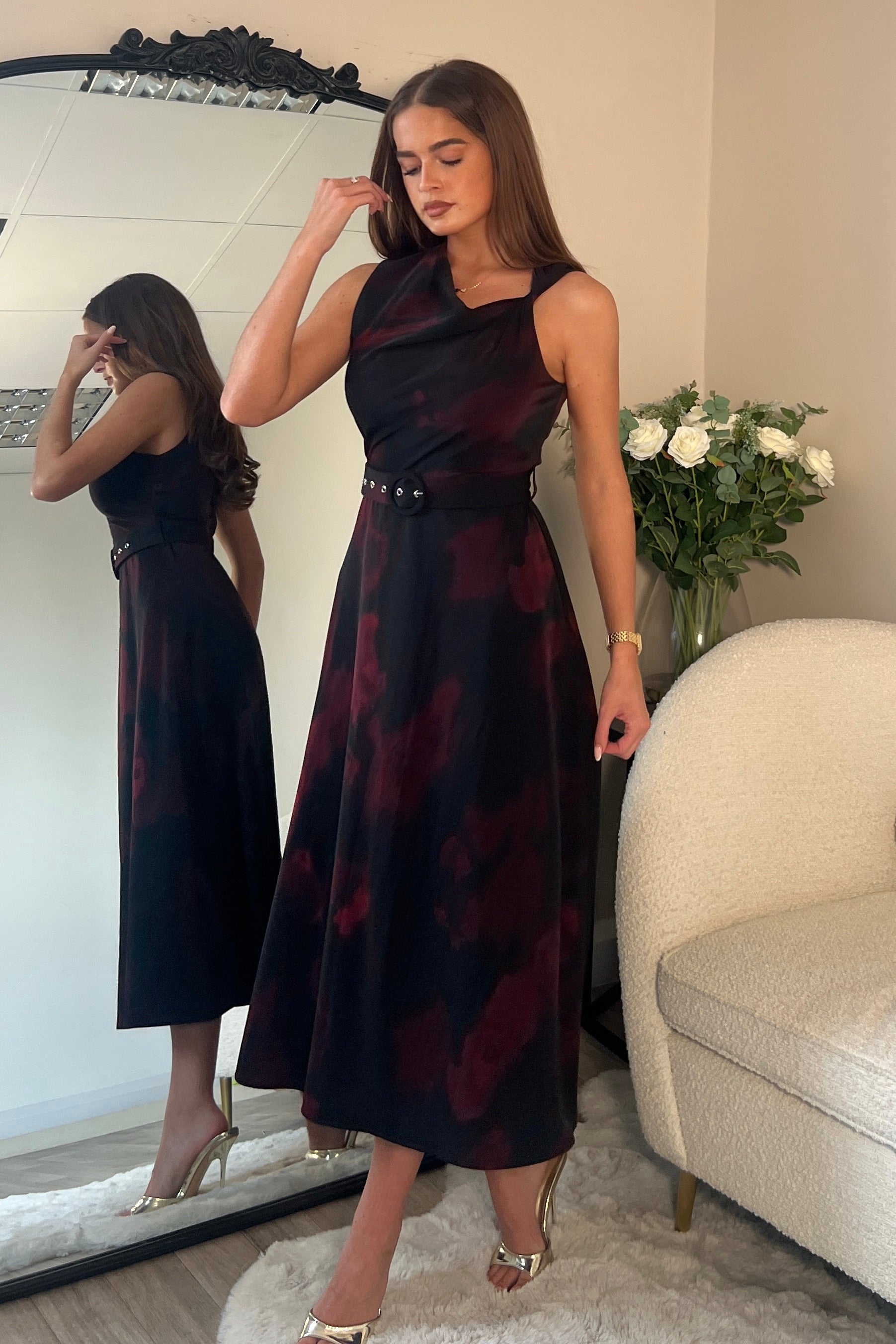 Leilani Twister Shoulder Skater Midi Dress Black