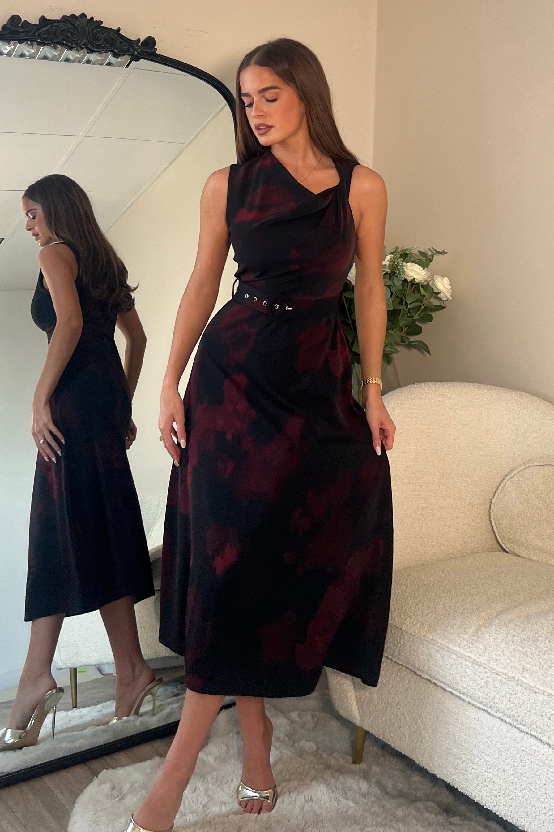 Leilani Twister Shoulder Skater Midi Dress Black