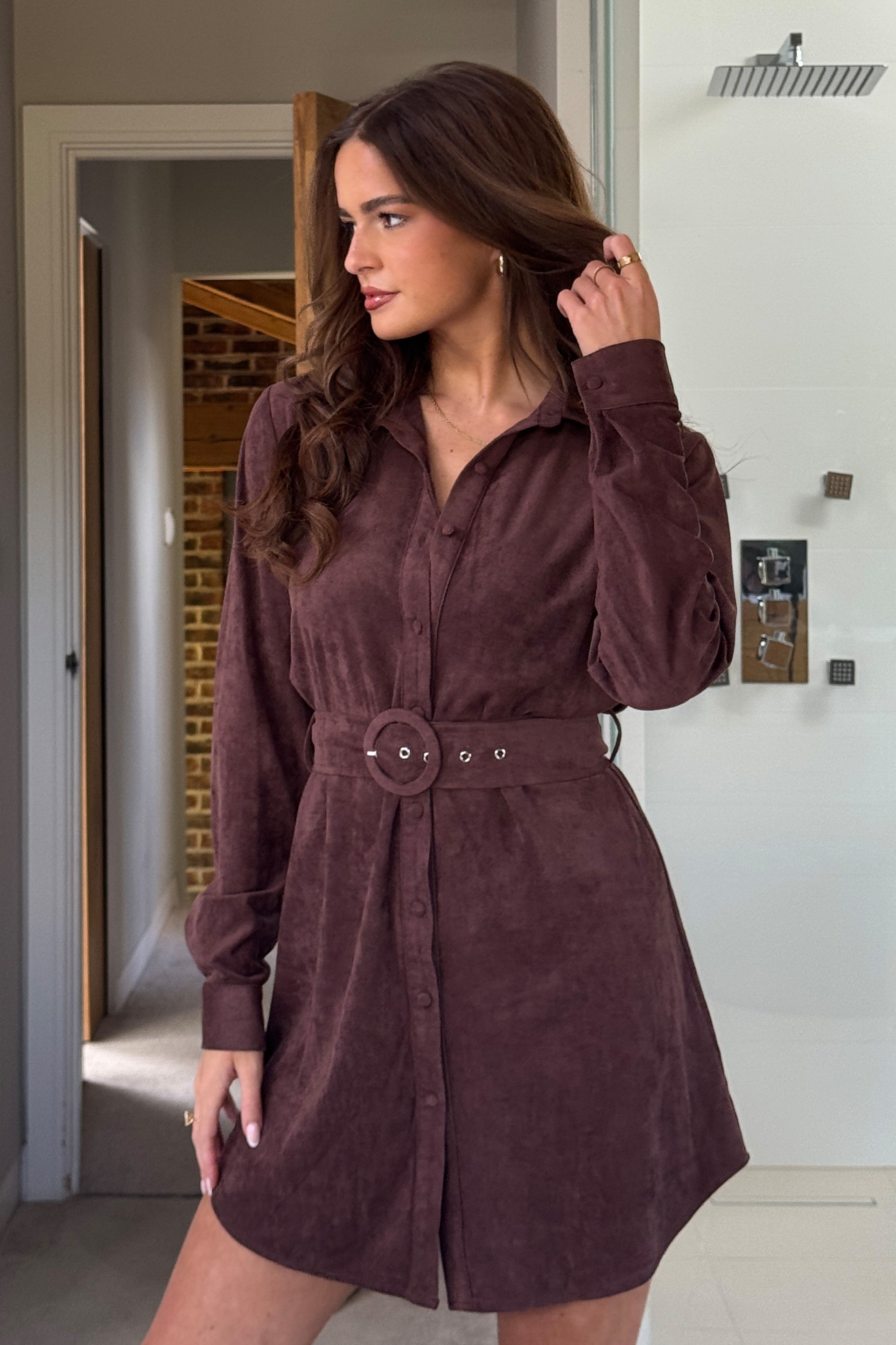 Savora Suede Mini Dress Chocolate