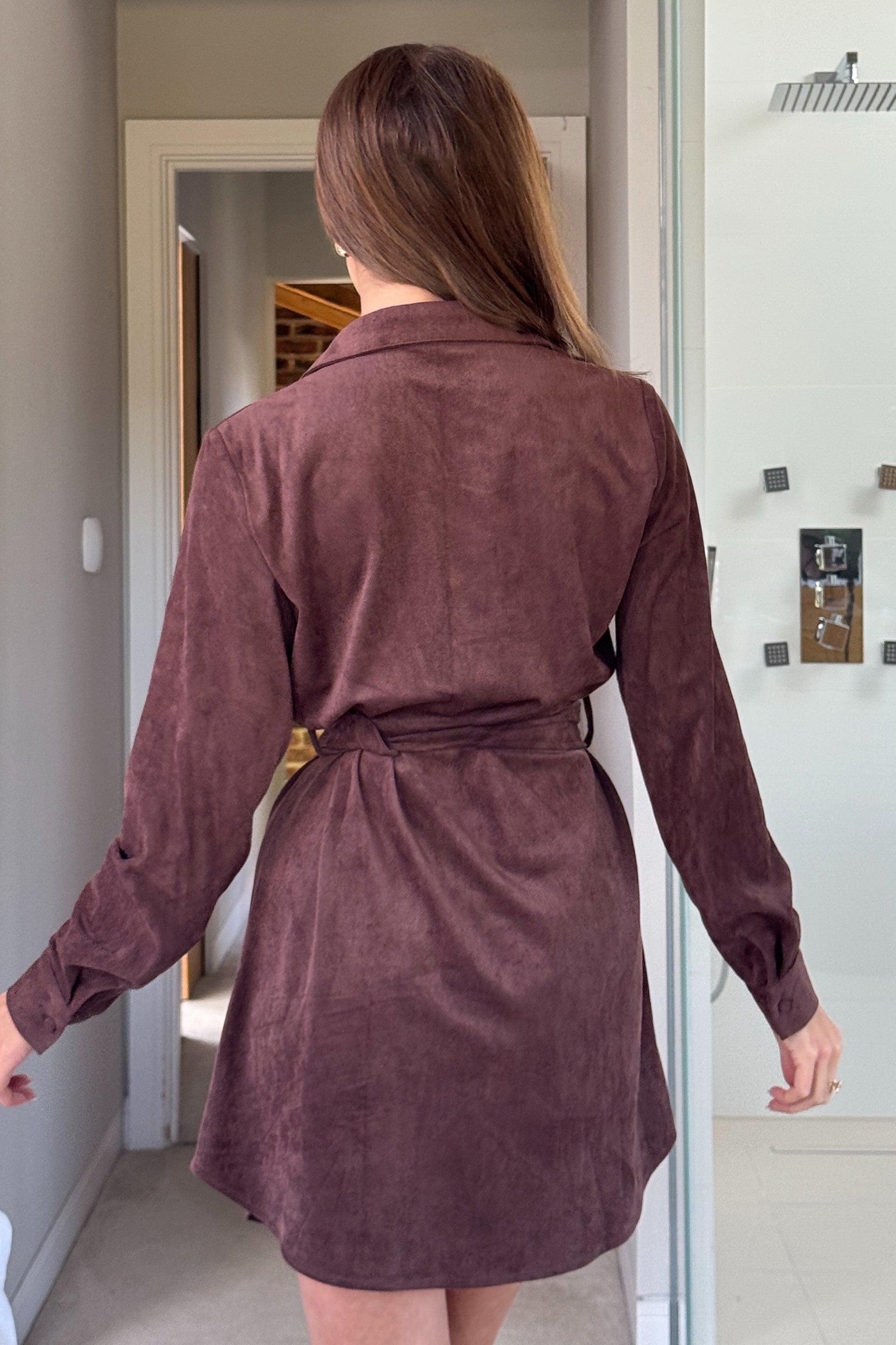 Savora Suede Mini Dress Chocolate