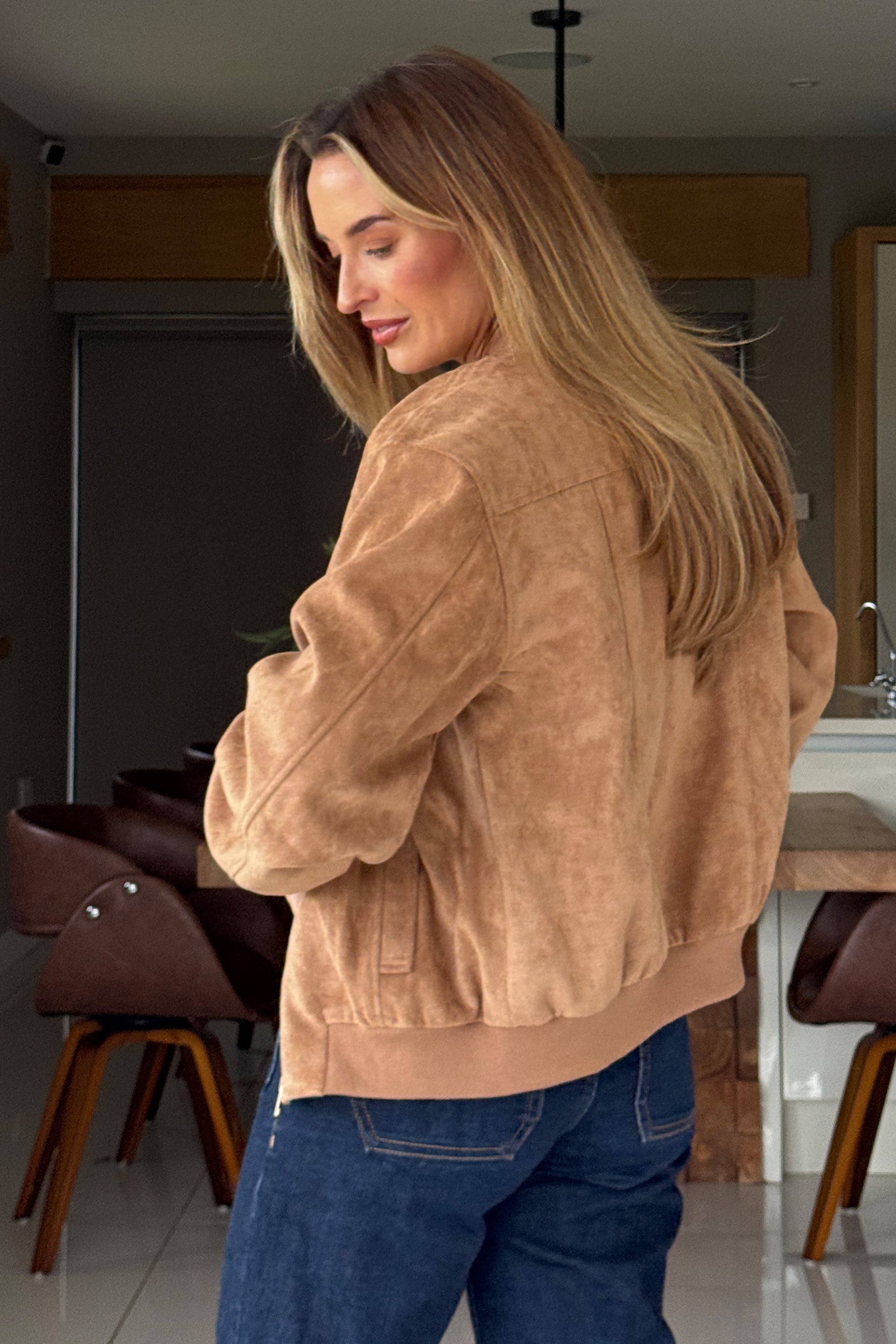 Arwen Suedette Classic Bomber Jacket Stone