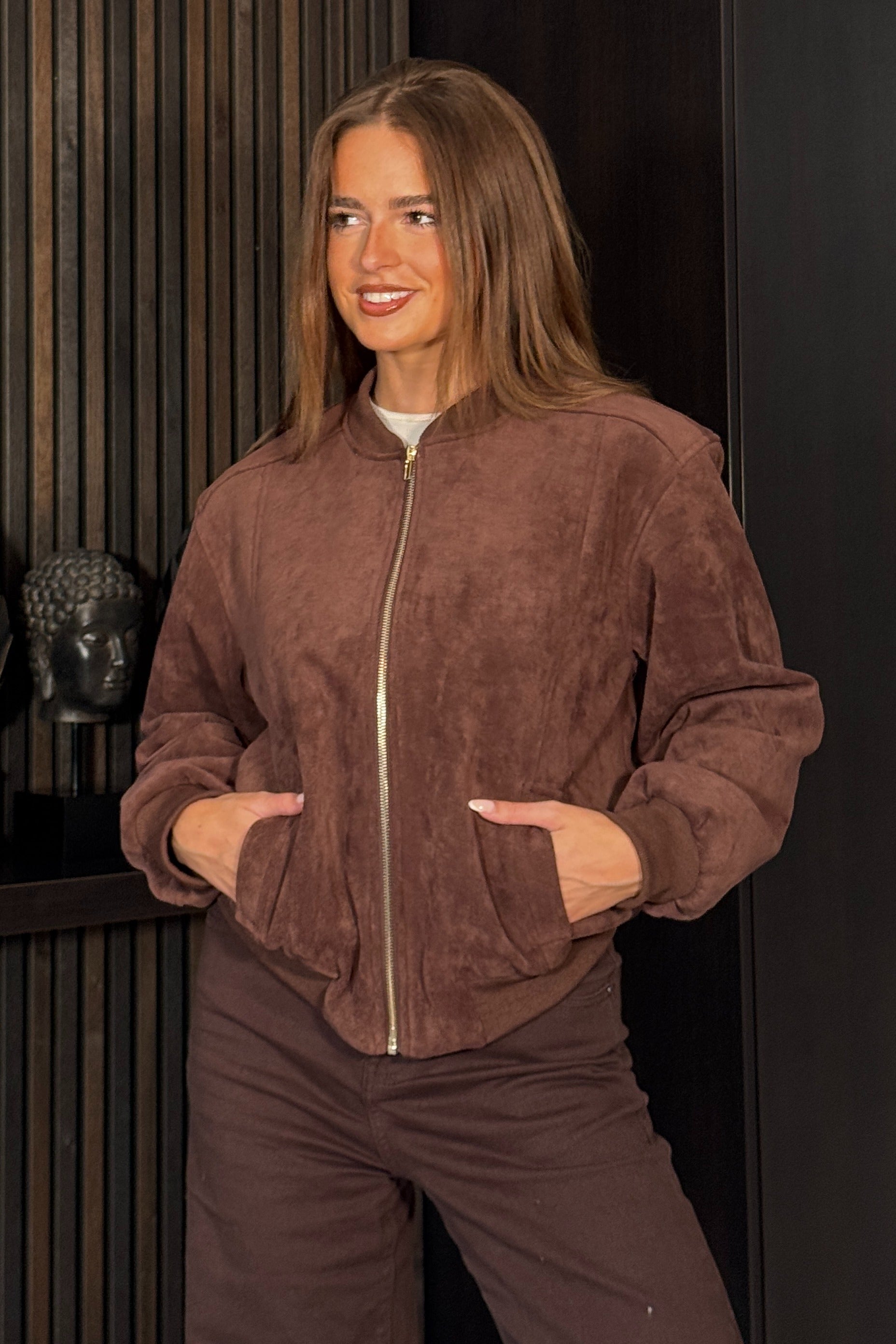 Arwen Suedette Classic Bomber Jacket Brown