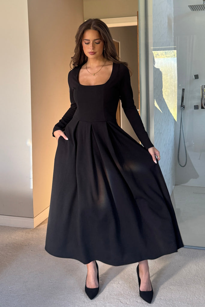 black long sleeve long evening dress Evie Square Neck Midi – Girl In Mind Ostrich Leg Size:S (Petite) Mahou Shoujo Madoka☆Magica -