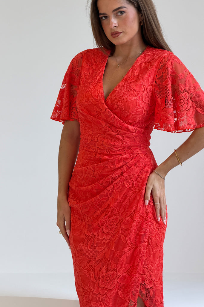 natasha angel sleeve wrap midi dress reviews Natasha Angel Sleeve Wrap Midi Dress In Orange Lace – Girl In Mind