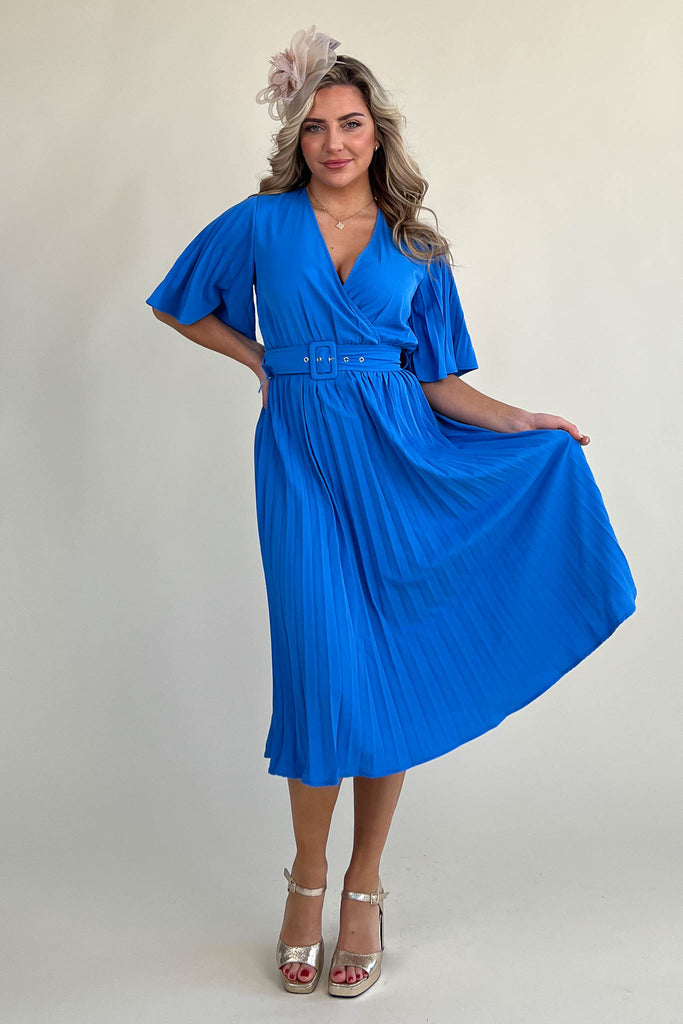 Felicia Blue Pleated Detail Midi Dress