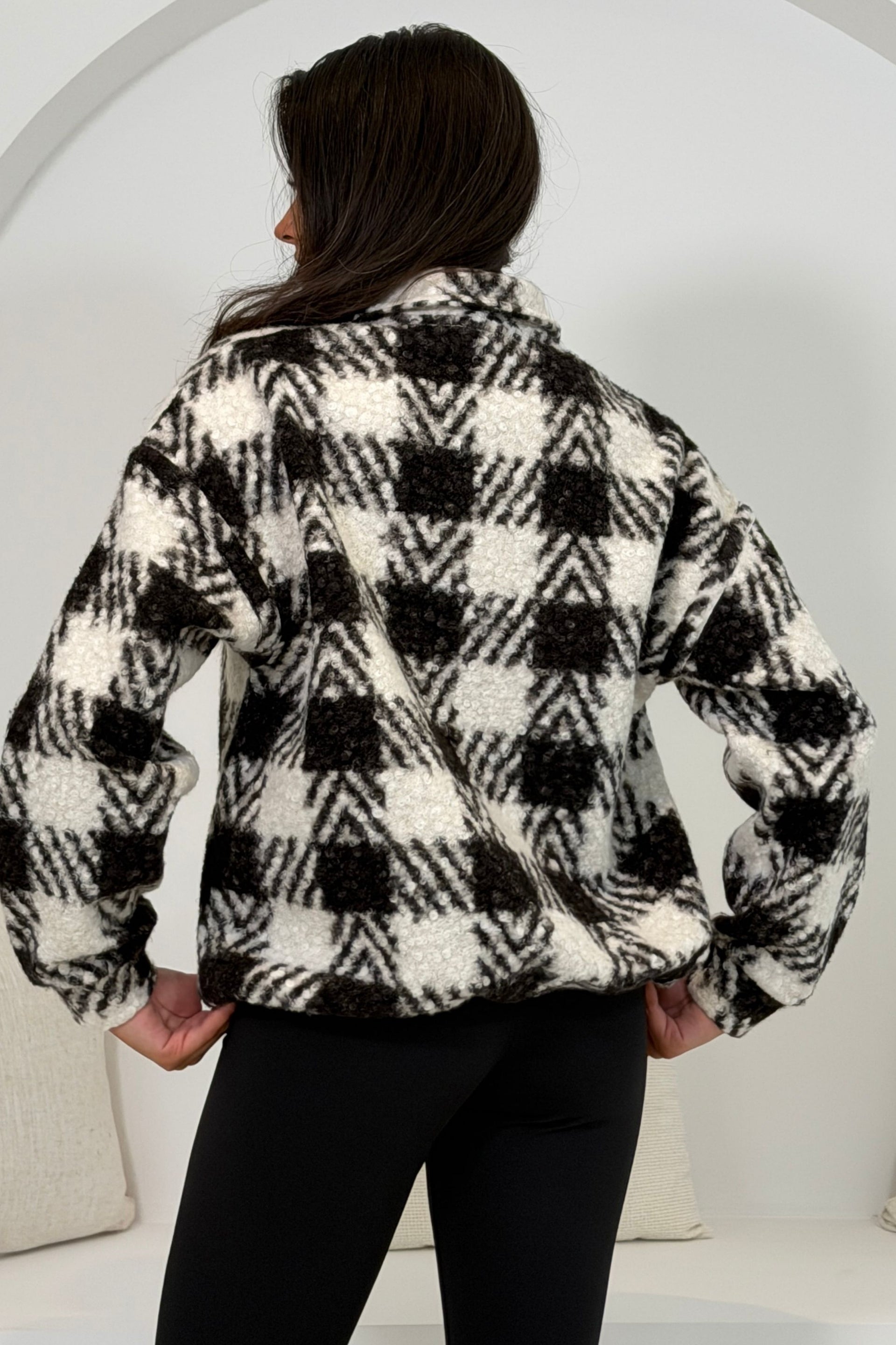 Tessa Full Zip Check Print Fleece Black