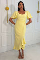 Darcie Flaired Sleeve Frill Midi Dress Yellow