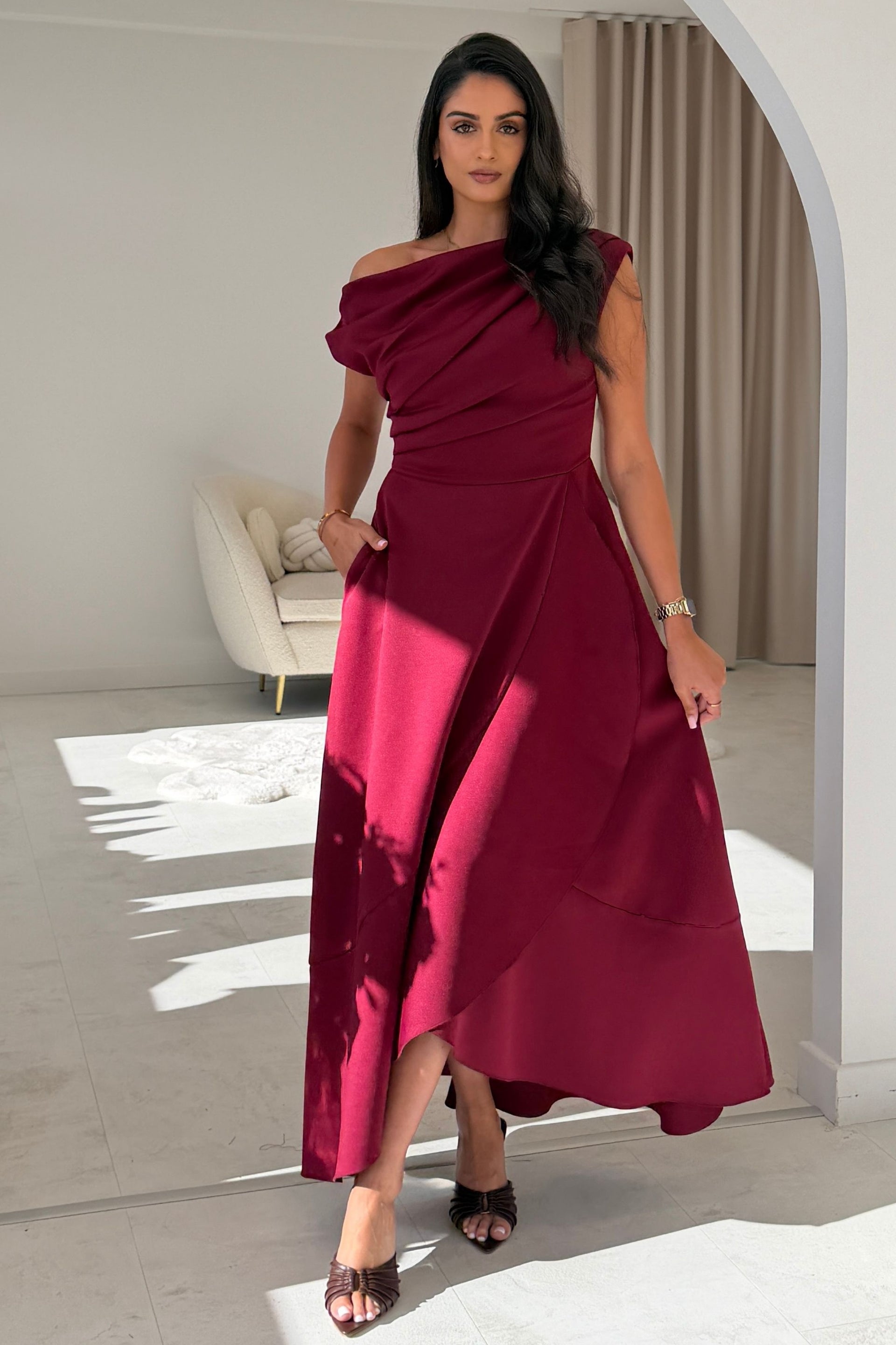 Florie Frill Wrap Maxi Dress Wine