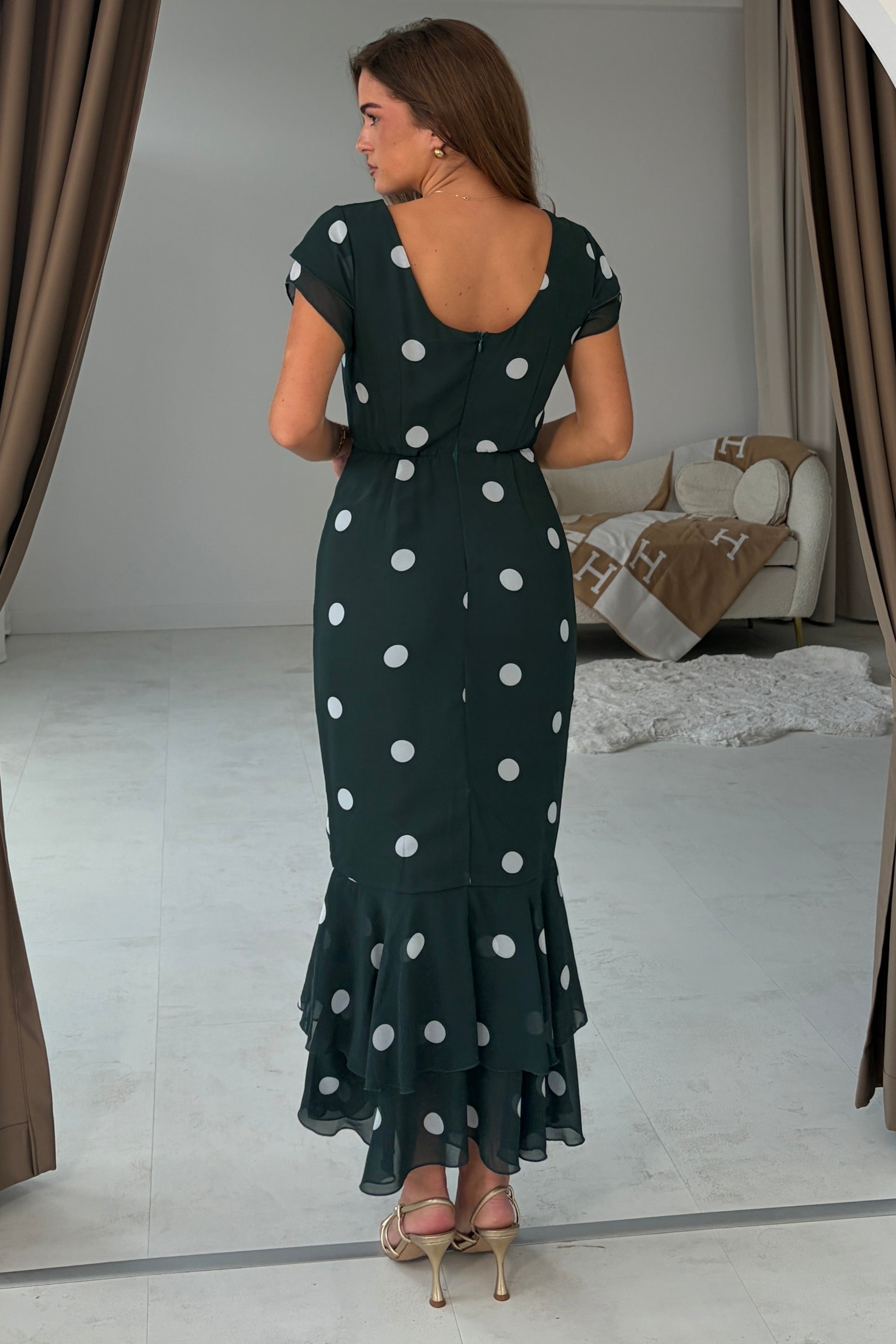 Roxy Boat Neck Frill Midi Green  Spot