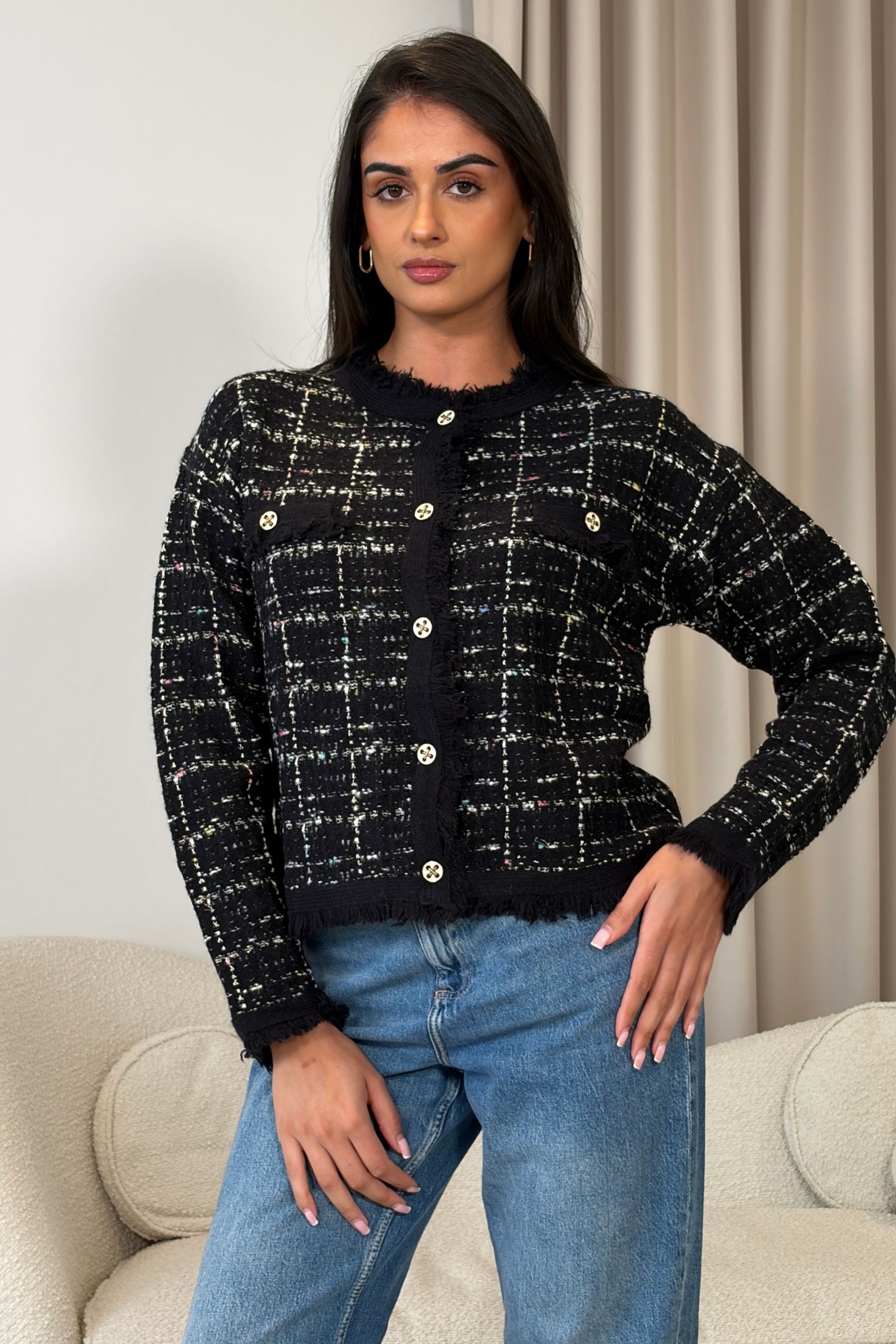 Zya Black Knit Gold Button Jacket