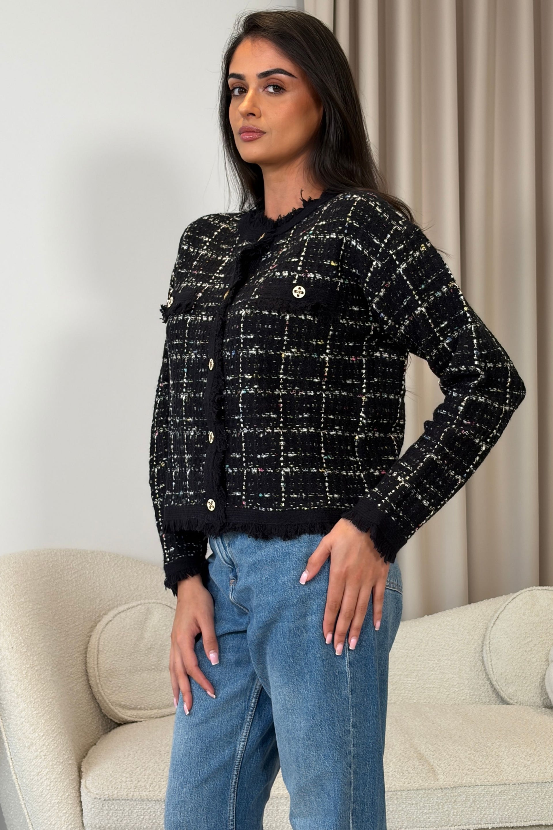 Zya Black Knit Gold Button Jacket