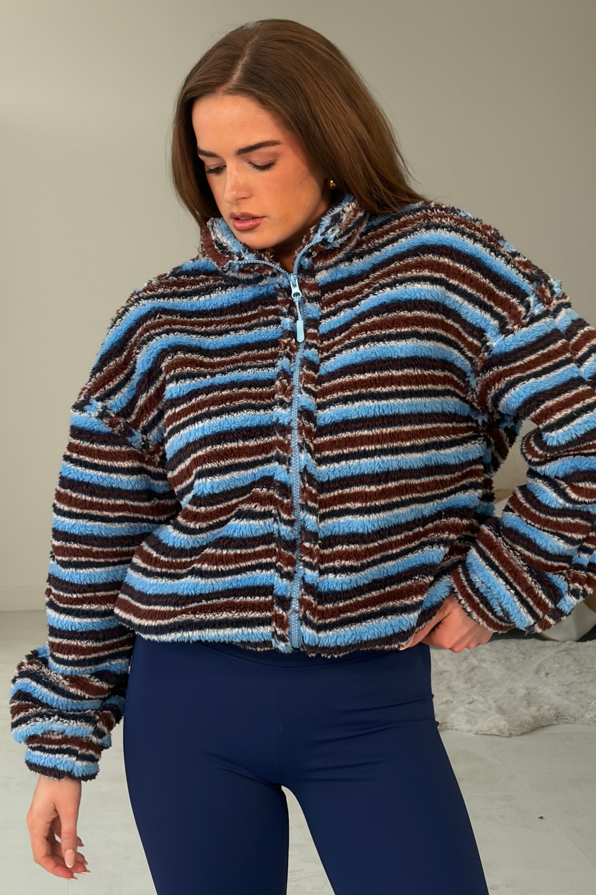Lulu Contrast Full Zip Stripe Fleece Blue