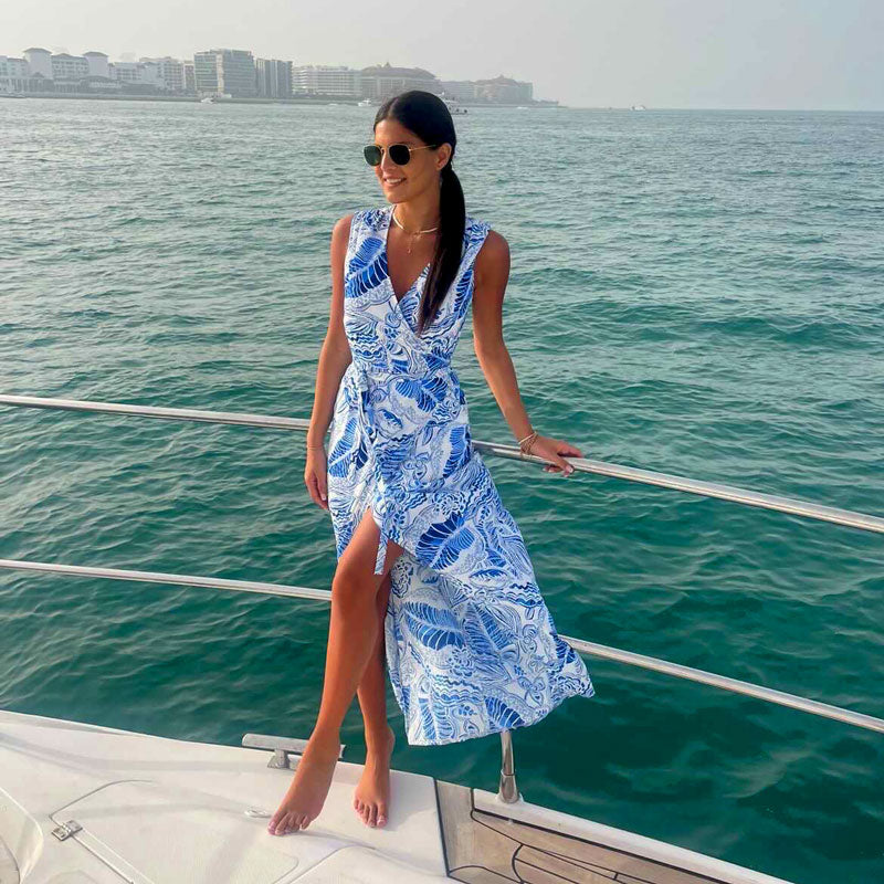 navy asymmetric neck pleated wrap midi dress Women's Hazel Asymmetric Neck Pleated Midi Dress S/M/L/Customize Navy MEAN BLVD Navy / M