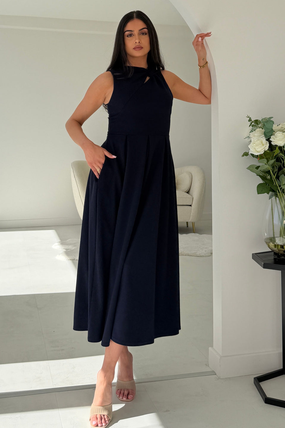 Anastasia Knot Detail Midi Dress Navy