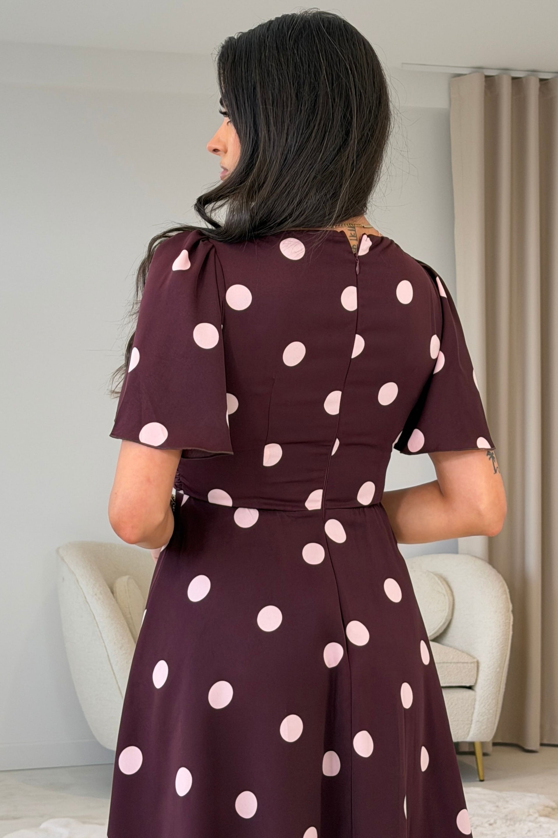 Kristie V-Neck Polka Mini Dress Wine