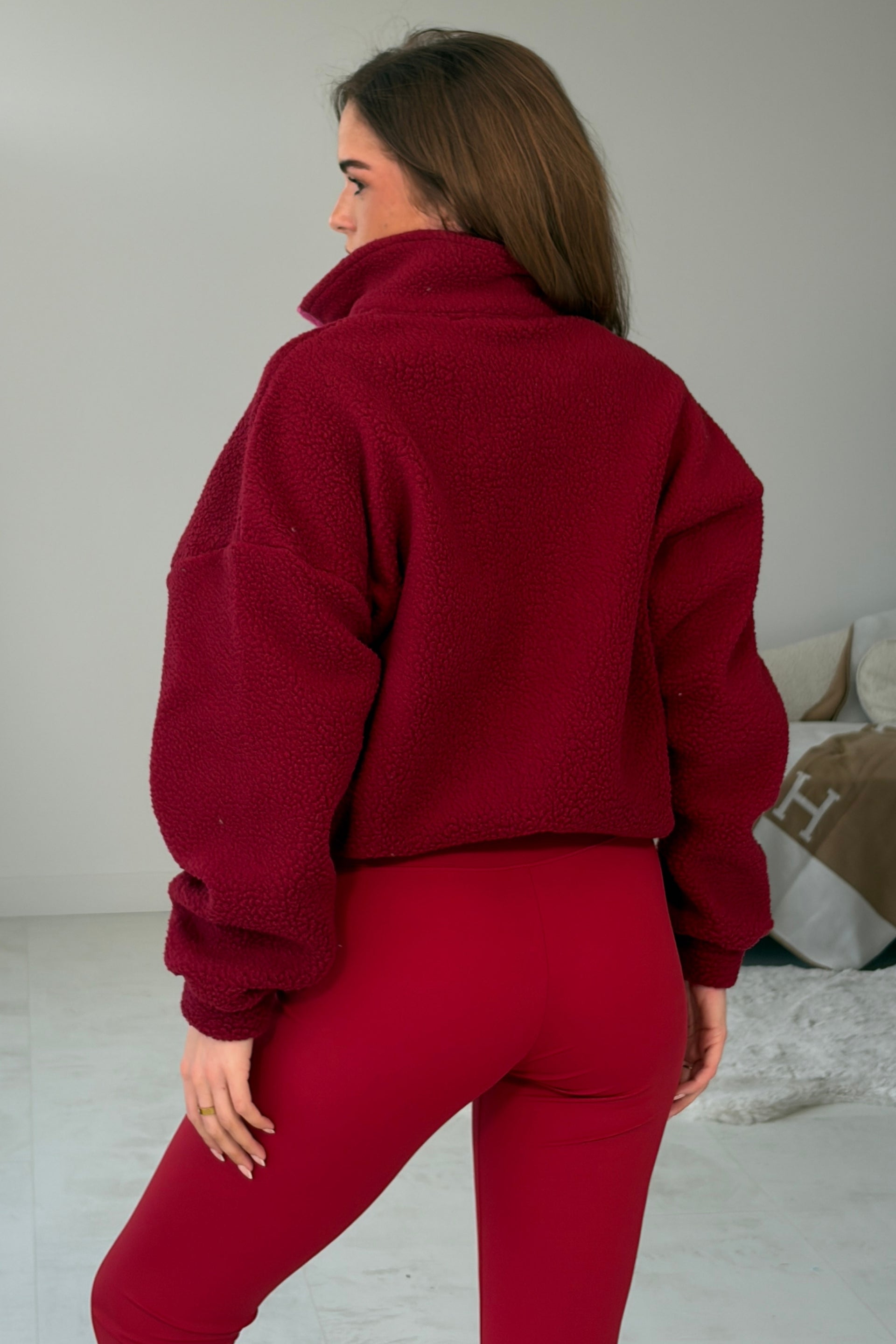 Mimi Contrast Pocket Full Zip Fleece Wine