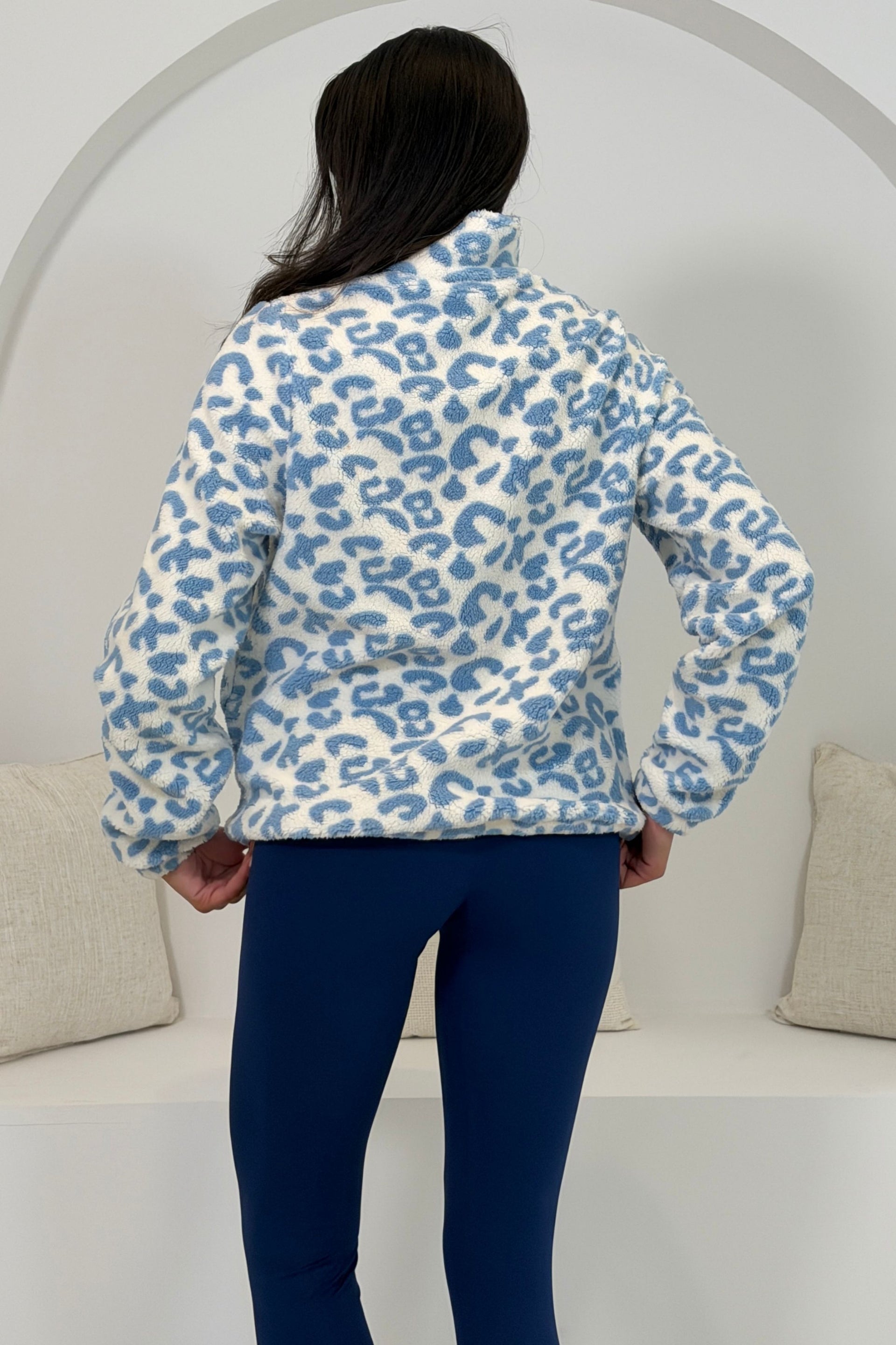 Lulu Leopard 3/4 Zip Fleece Blue