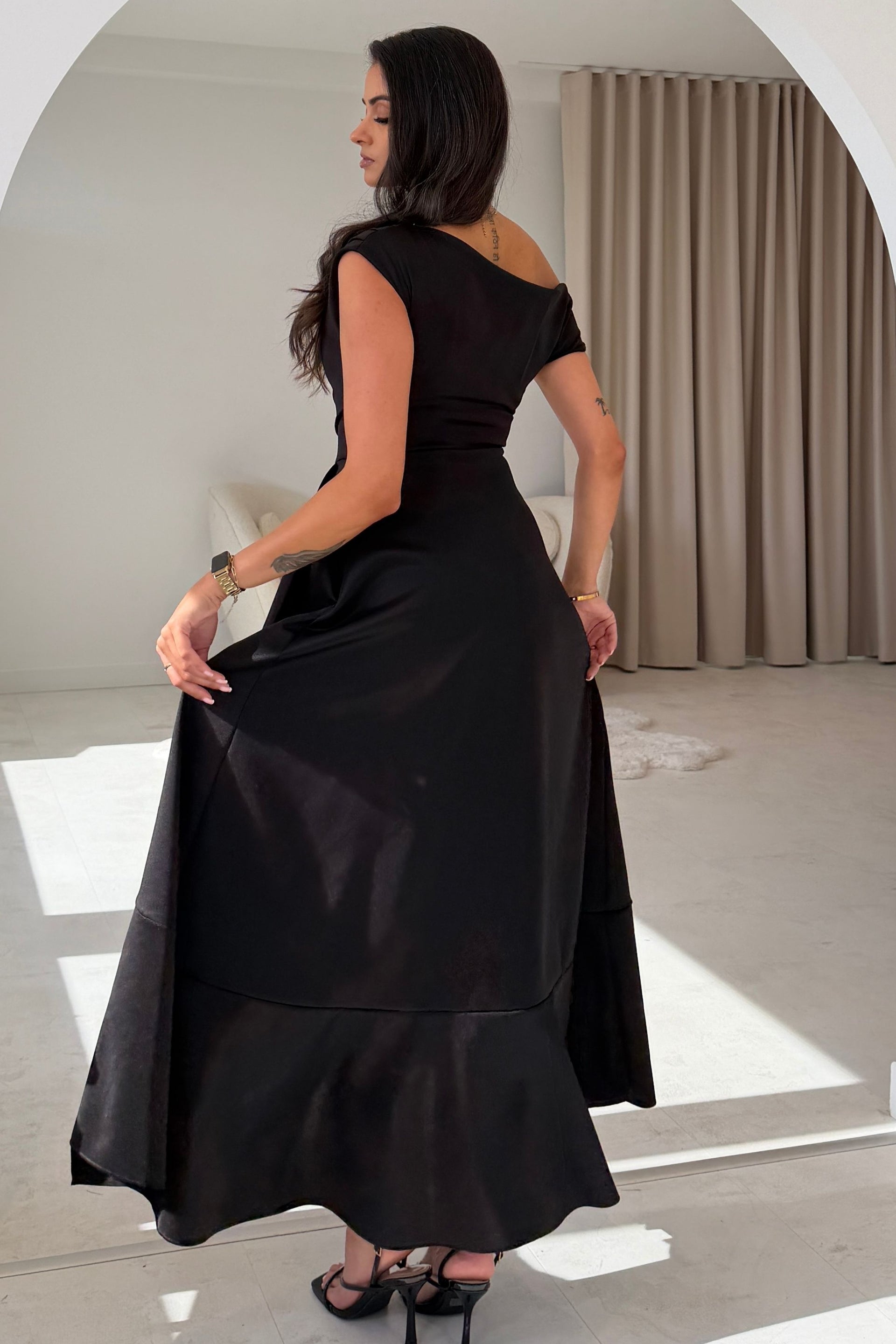 Florie Frill Wrap Maxi Dress Black