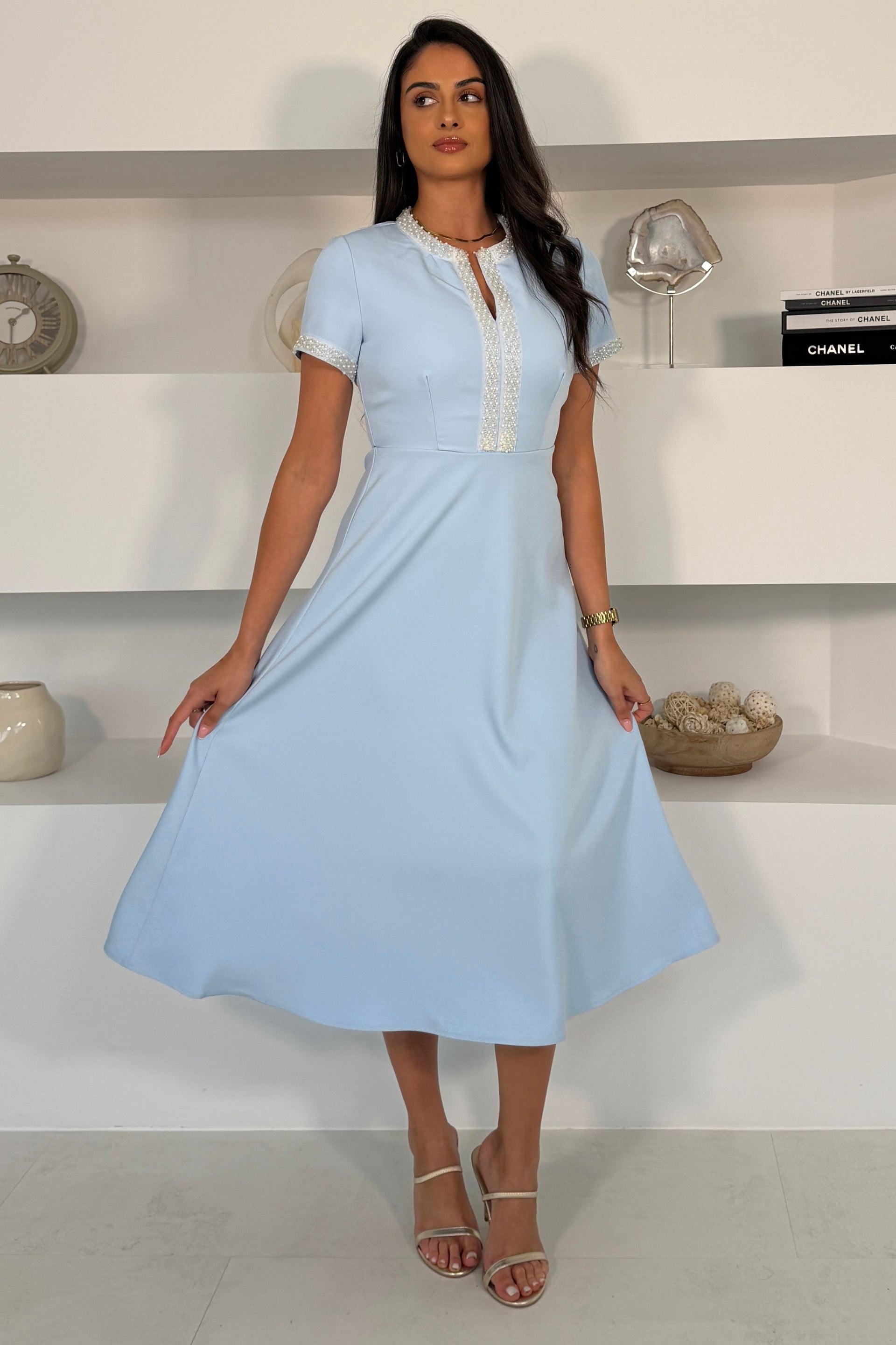 Natalia Beaded Midi Dress Blue