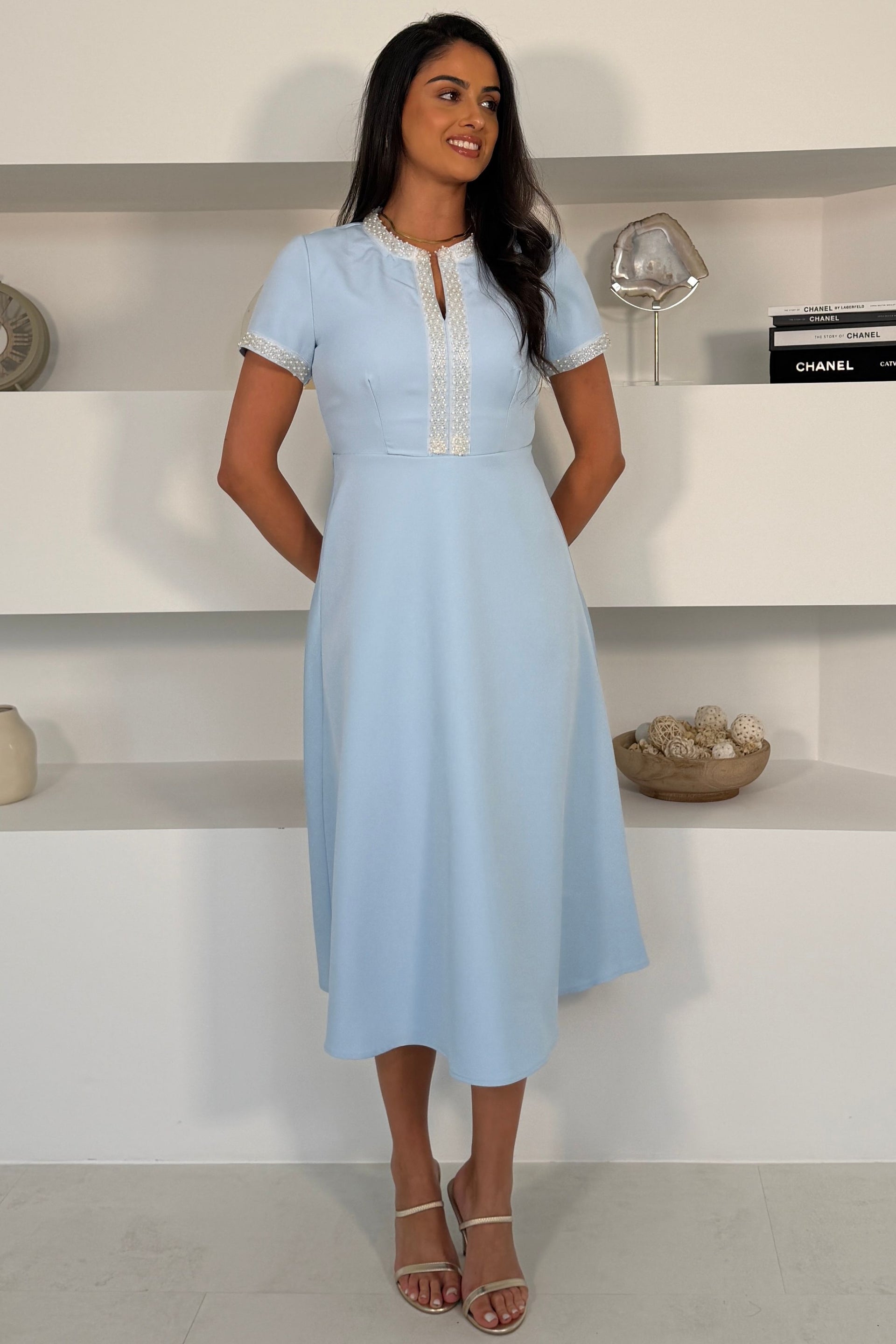 Natalia Beaded Midi Dress Blue