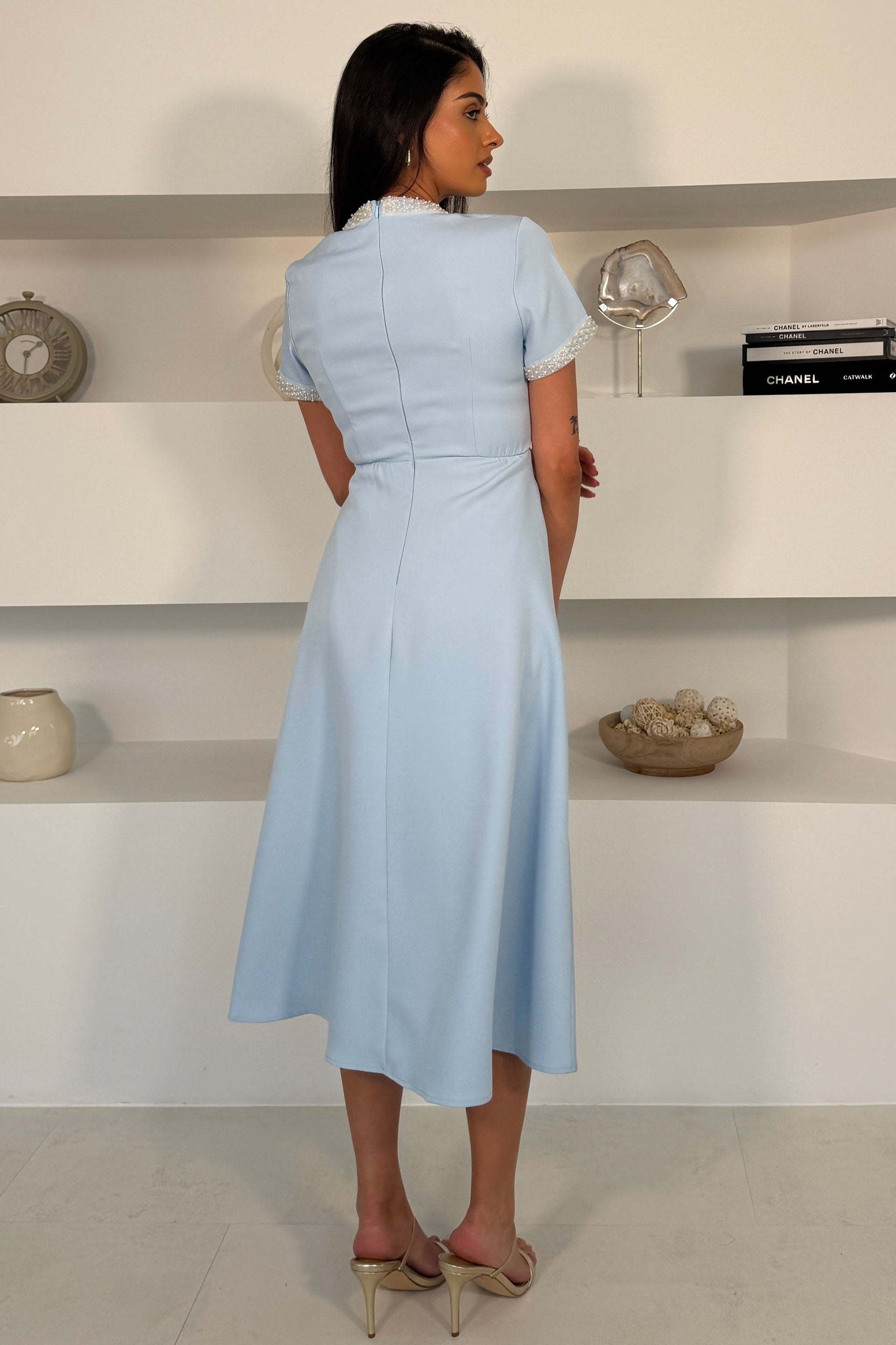 Natalia Beaded Midi Dress Blue