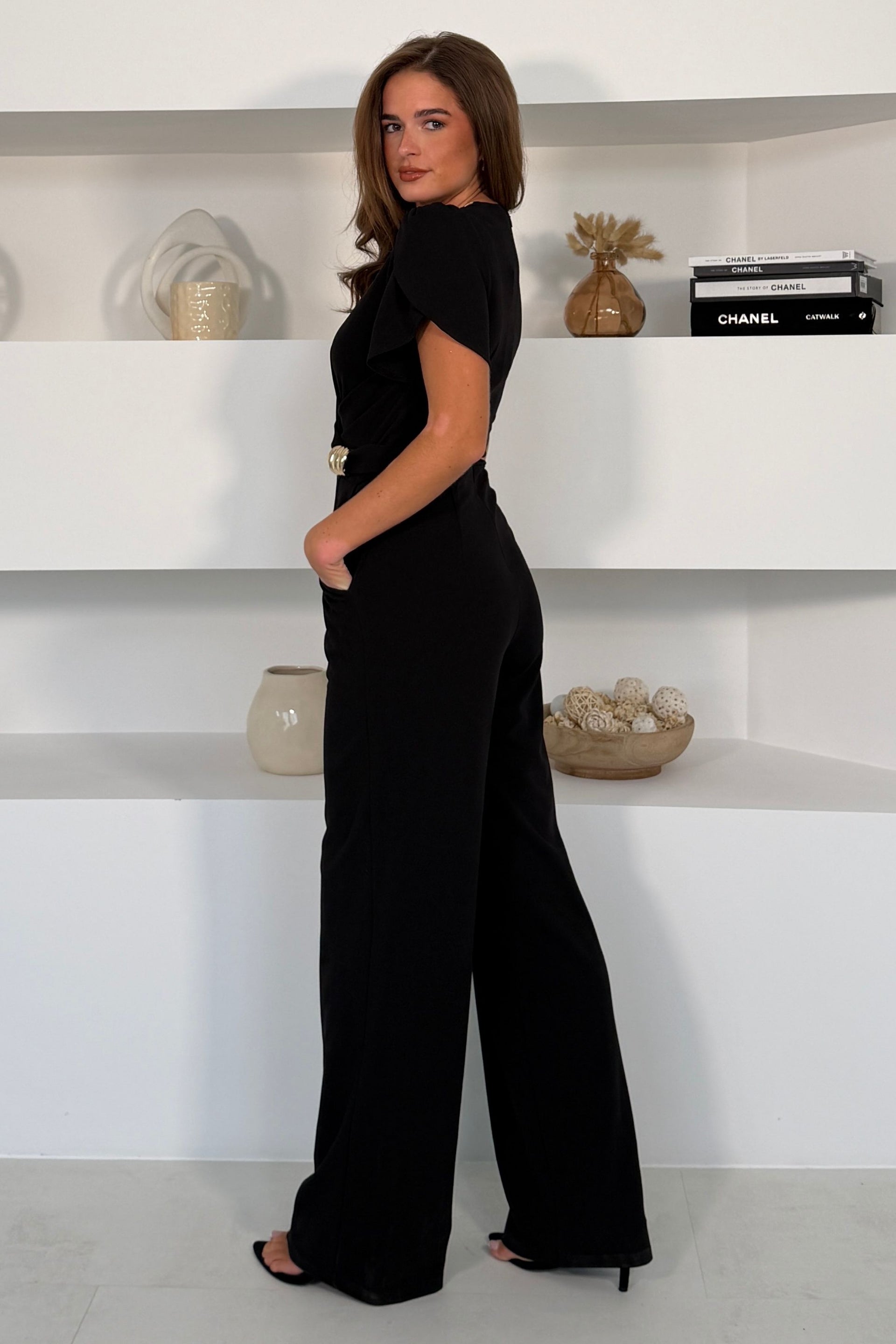 Trixie Buckle Detail Wrap Jumpsuit Black