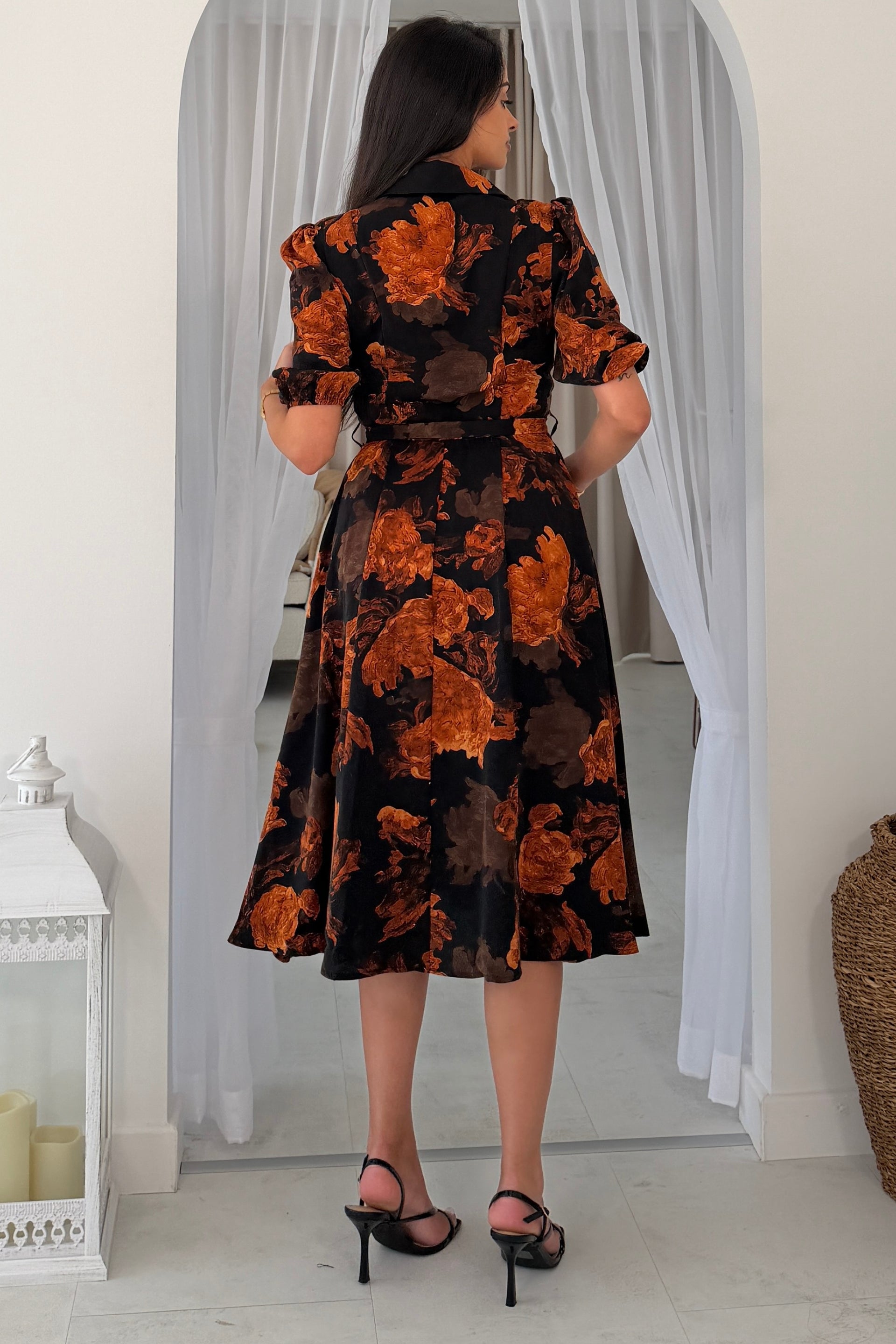 Holland Orange Floral Collar Midi Dress – Girl In Mind
