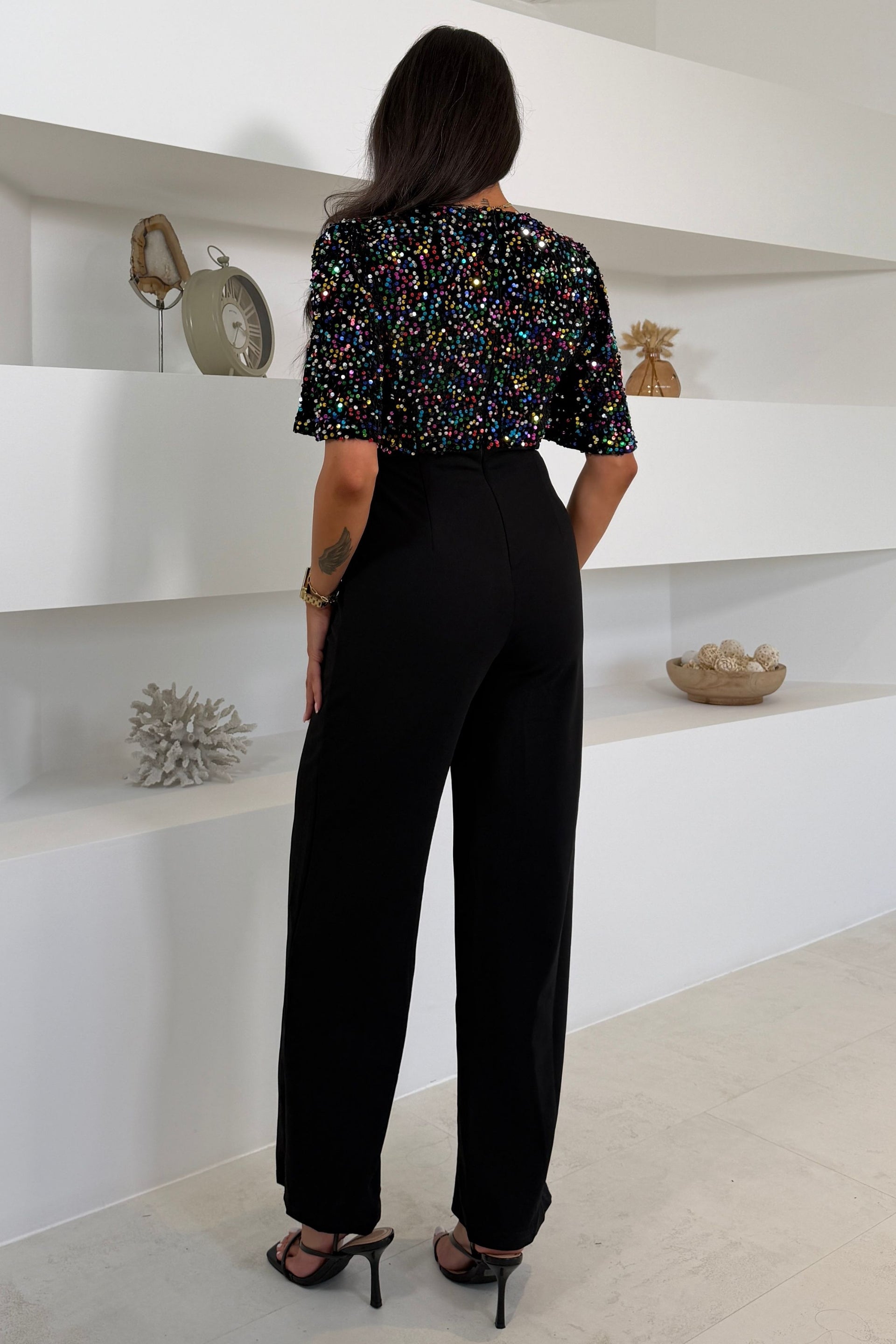 Delphine Multi Sequin Top Wide Leg Jumpsuit