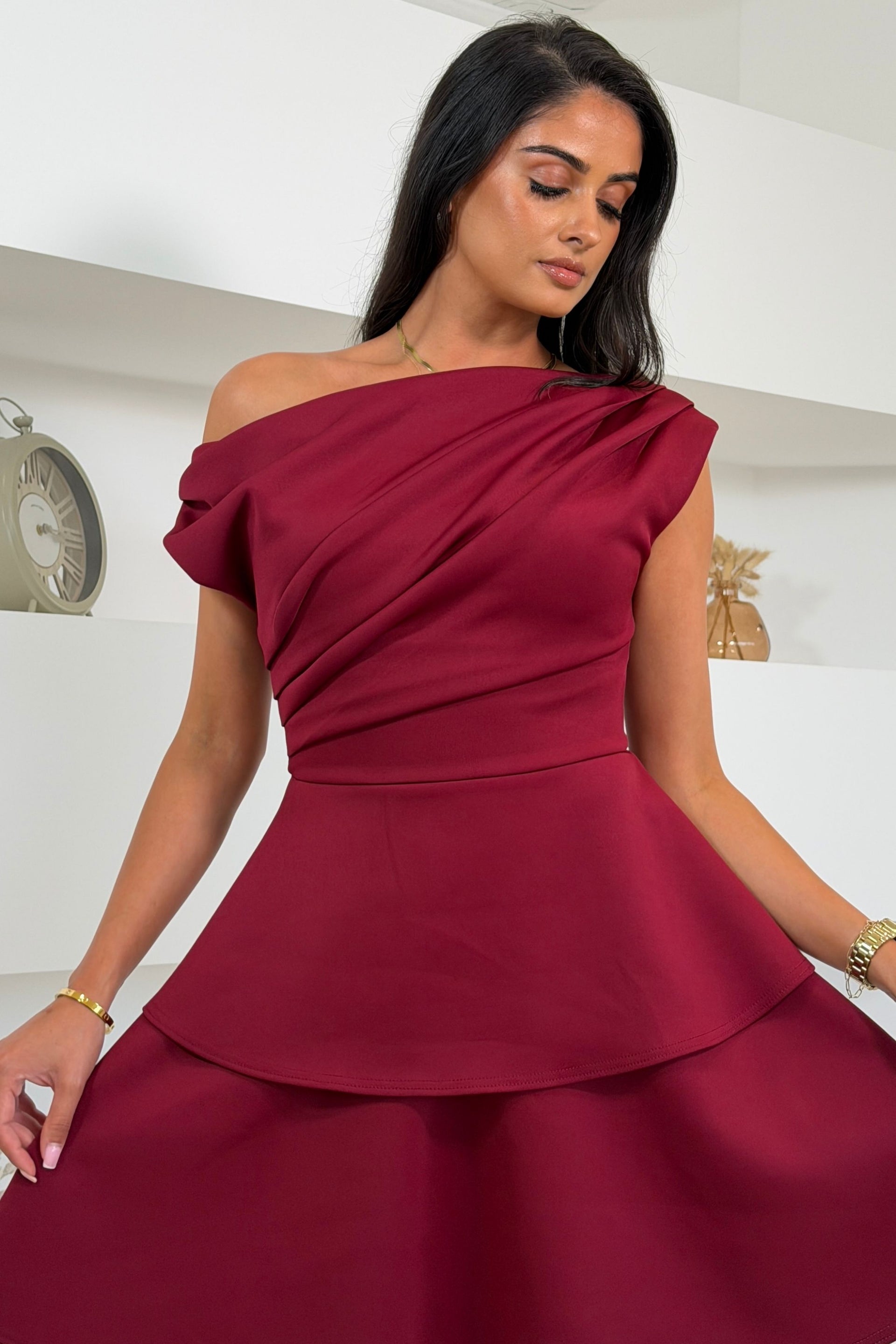 Pippa Double Frill Mini Dress Wine