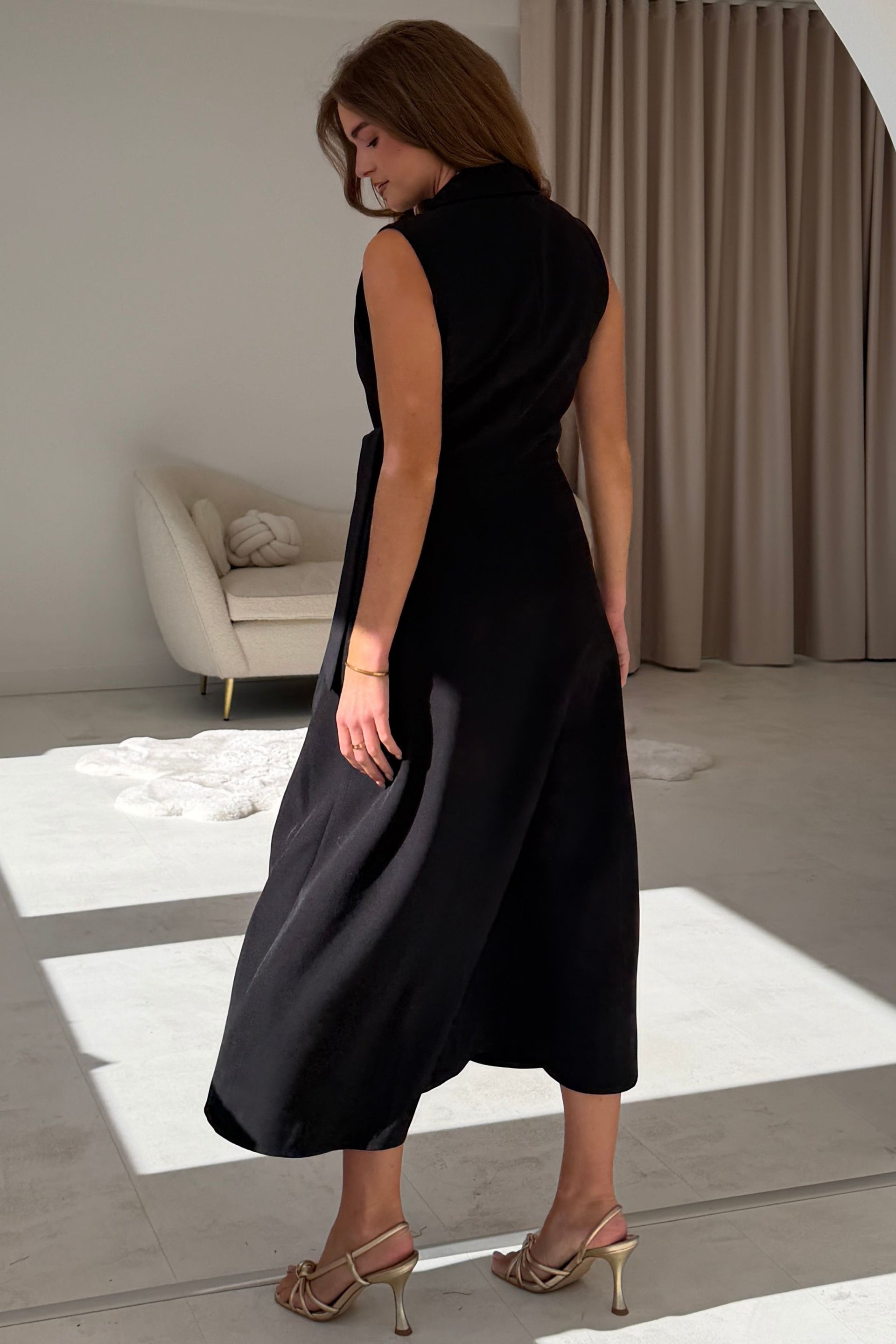 Kia Tie Detail Tailored Midi Dress Black