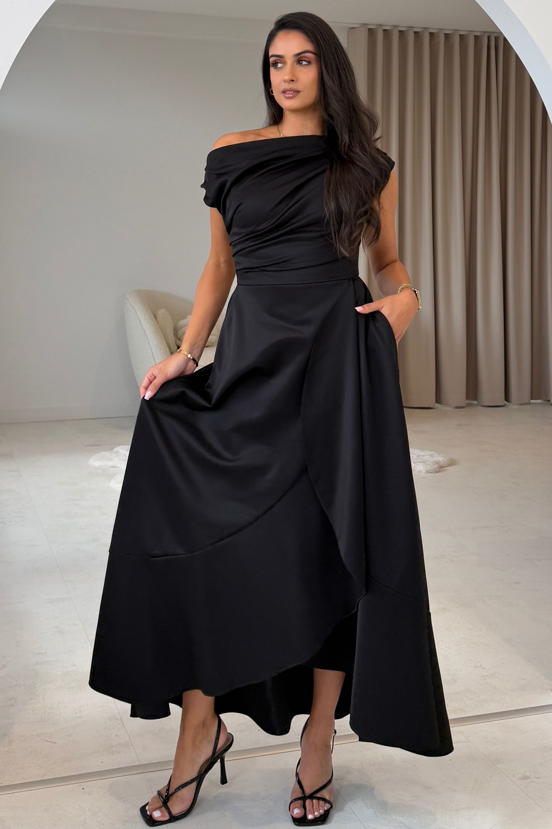 Florie Frill Wrap Maxi Dress Black