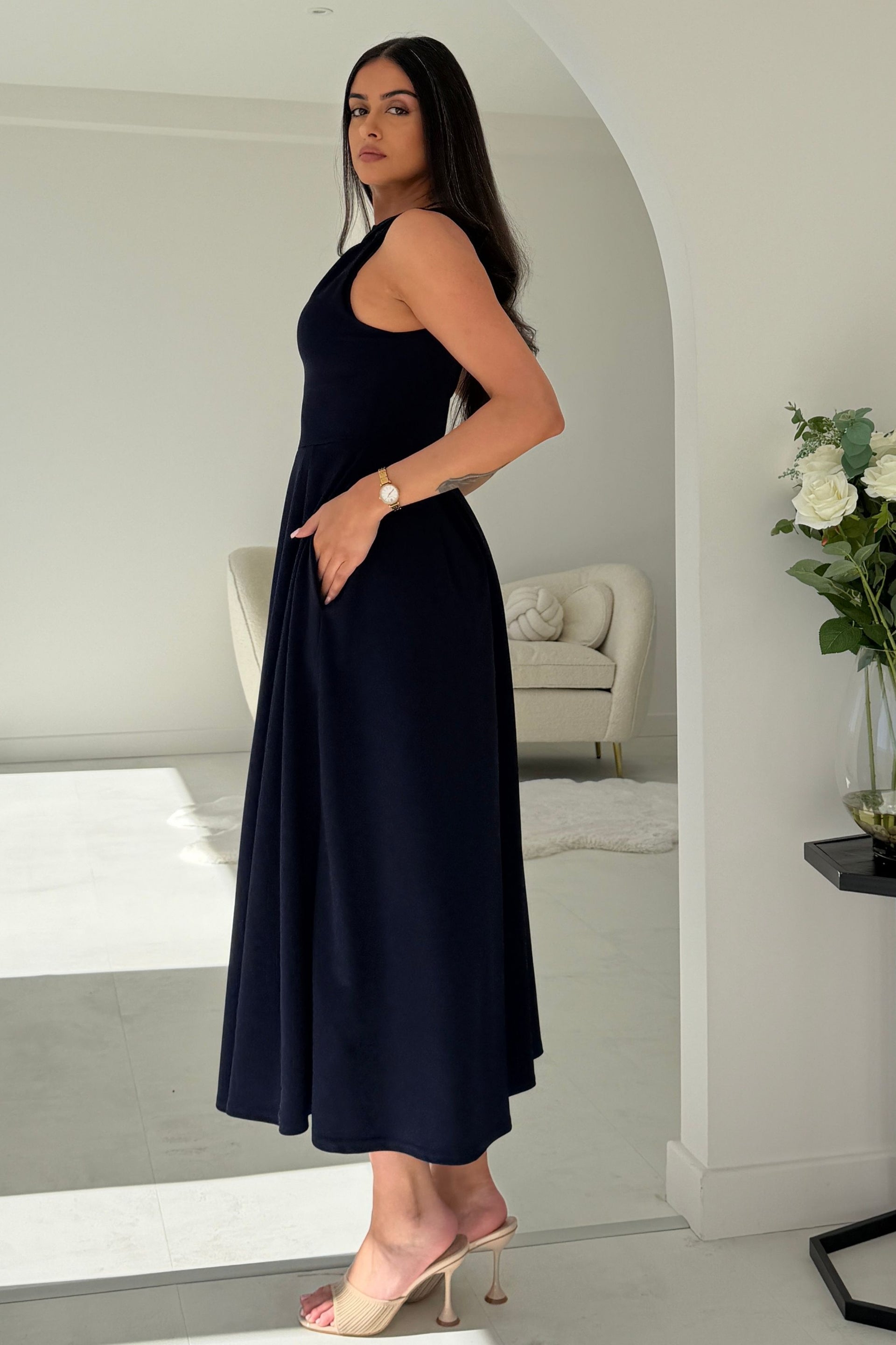 Anastasia Knot Detail Midi Dress Navy