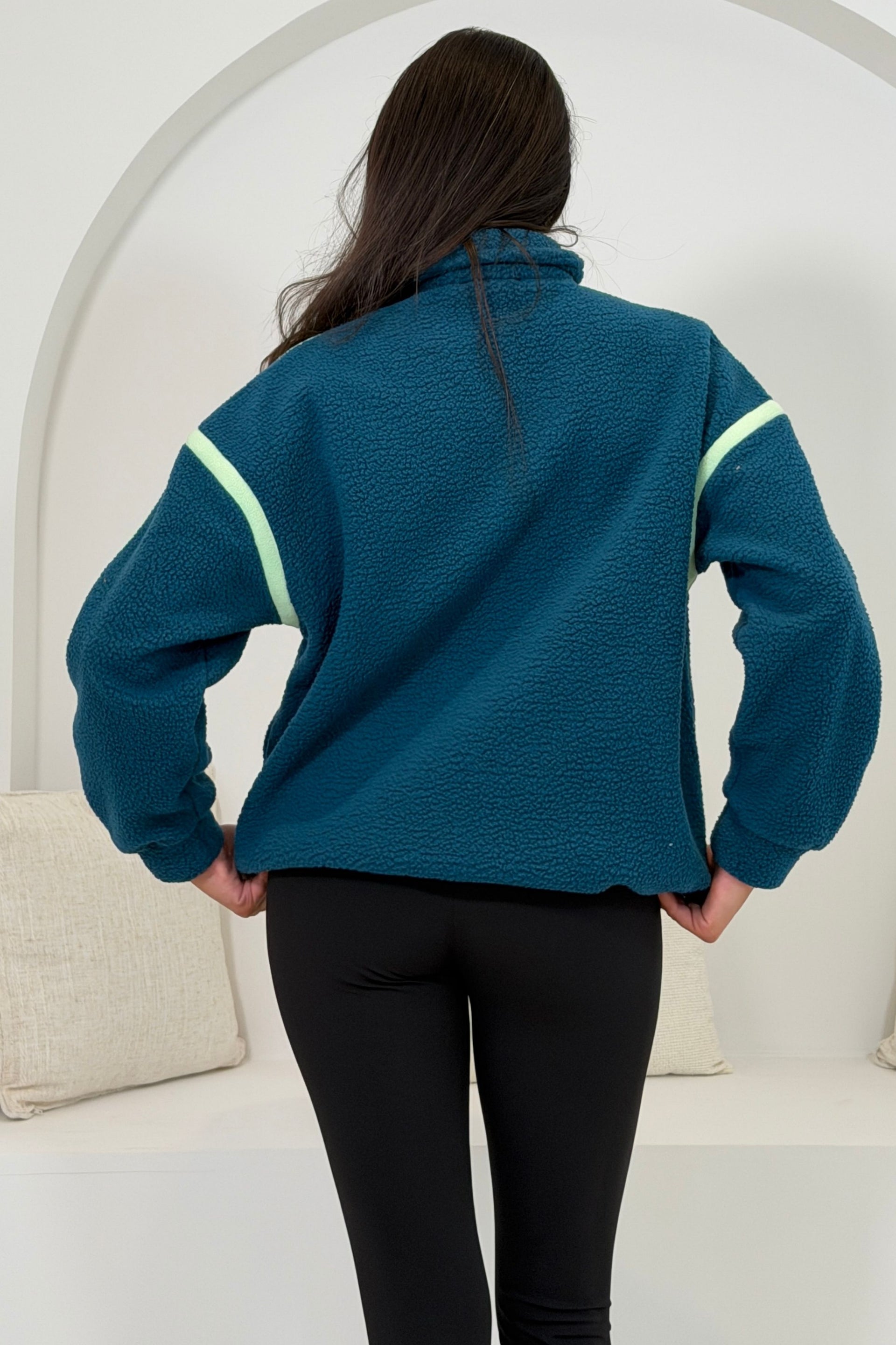 Mimi Contrast 3/4 Zip Fleece Green