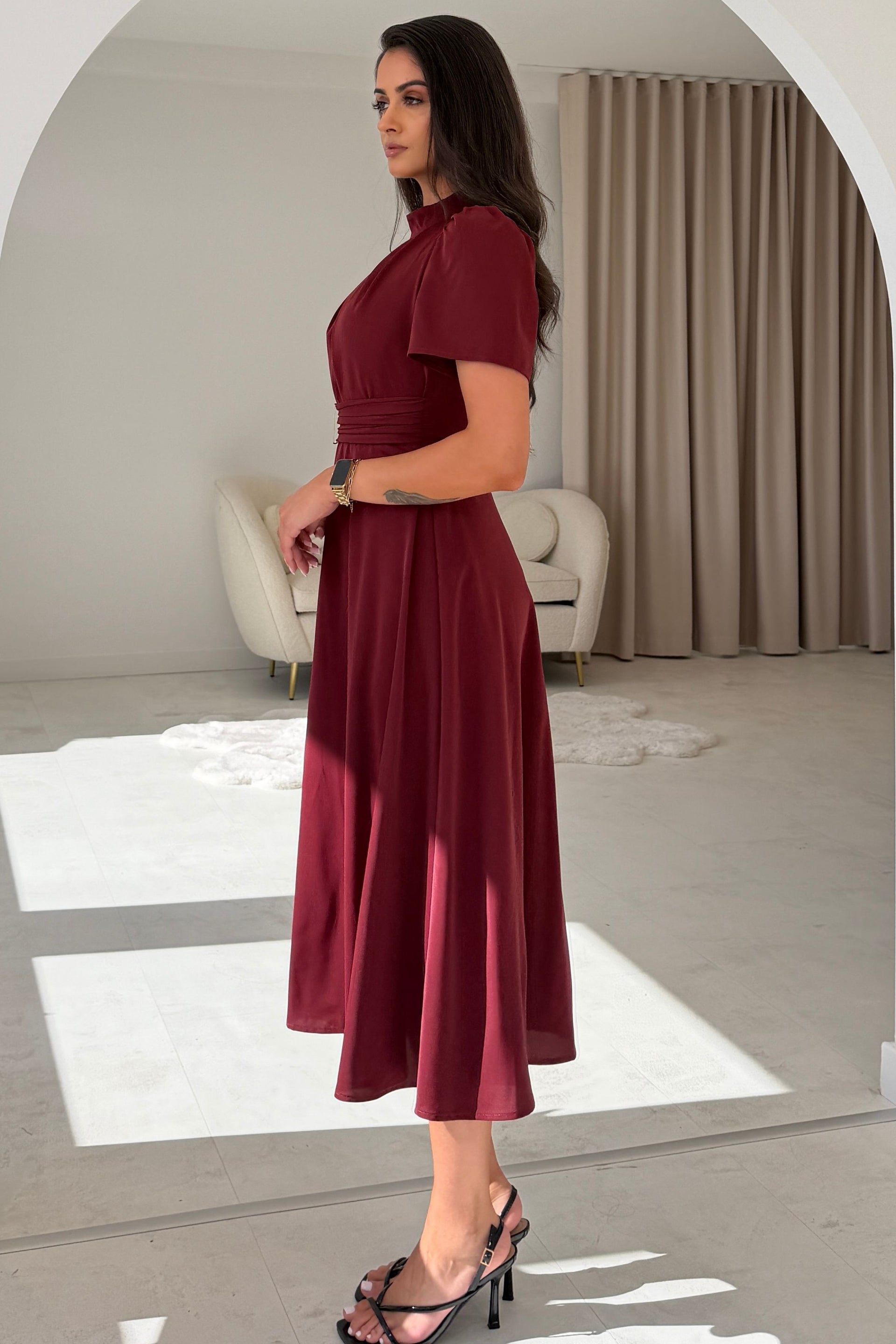 Narla Gold buckle Midi Dress Wine