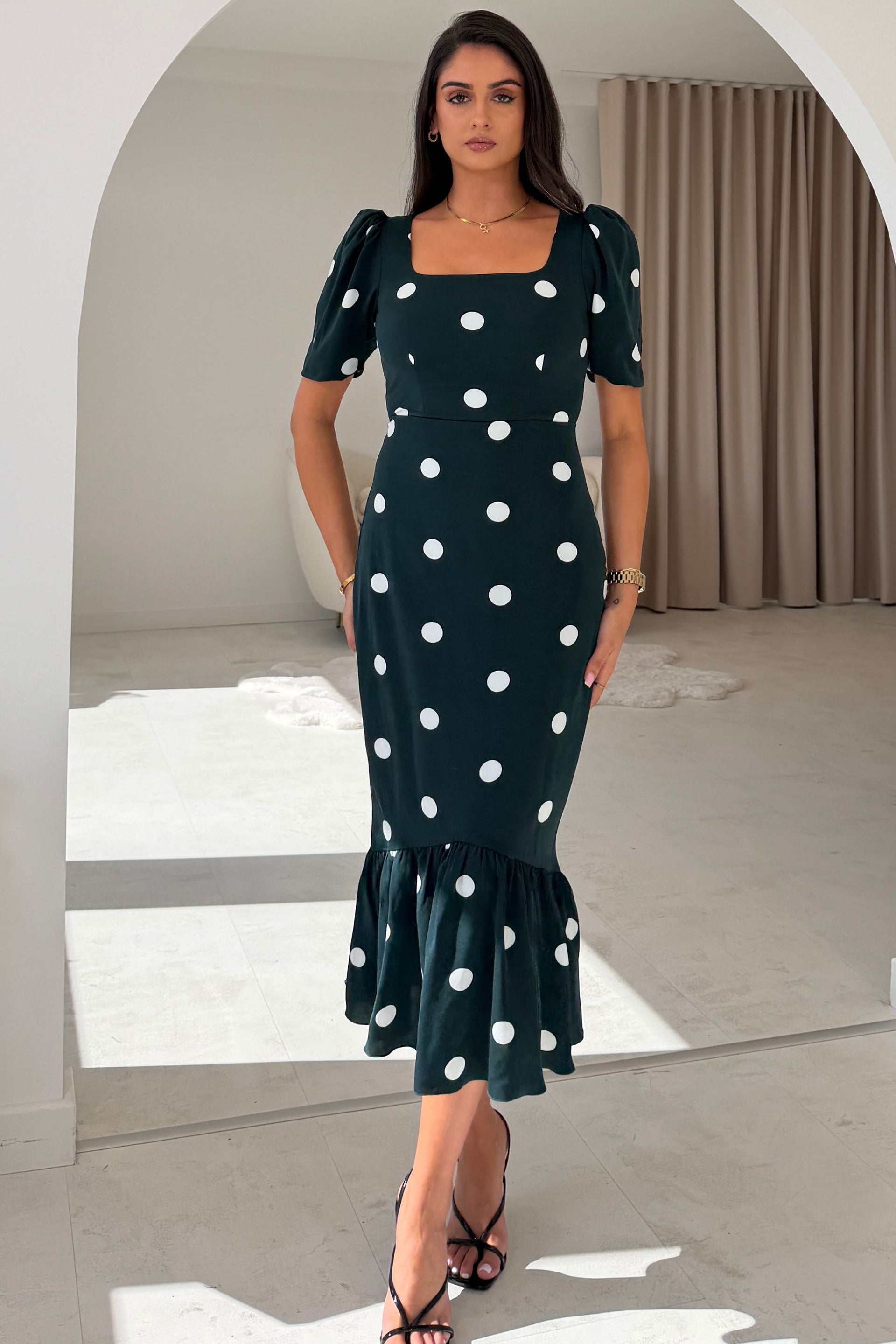 Jennifer Green Spot Midi Dress