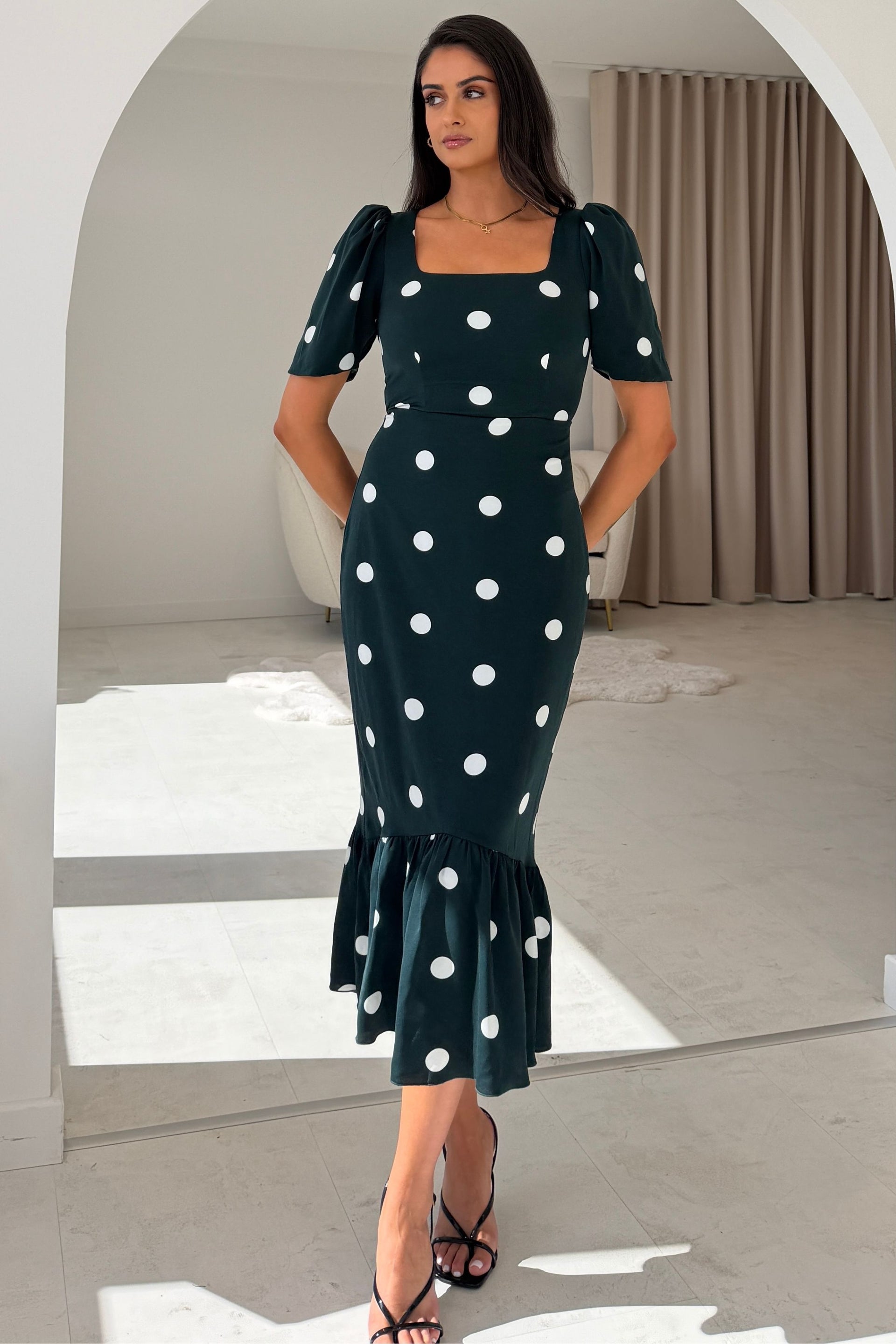 Jennifer Green Spot Midi Dress