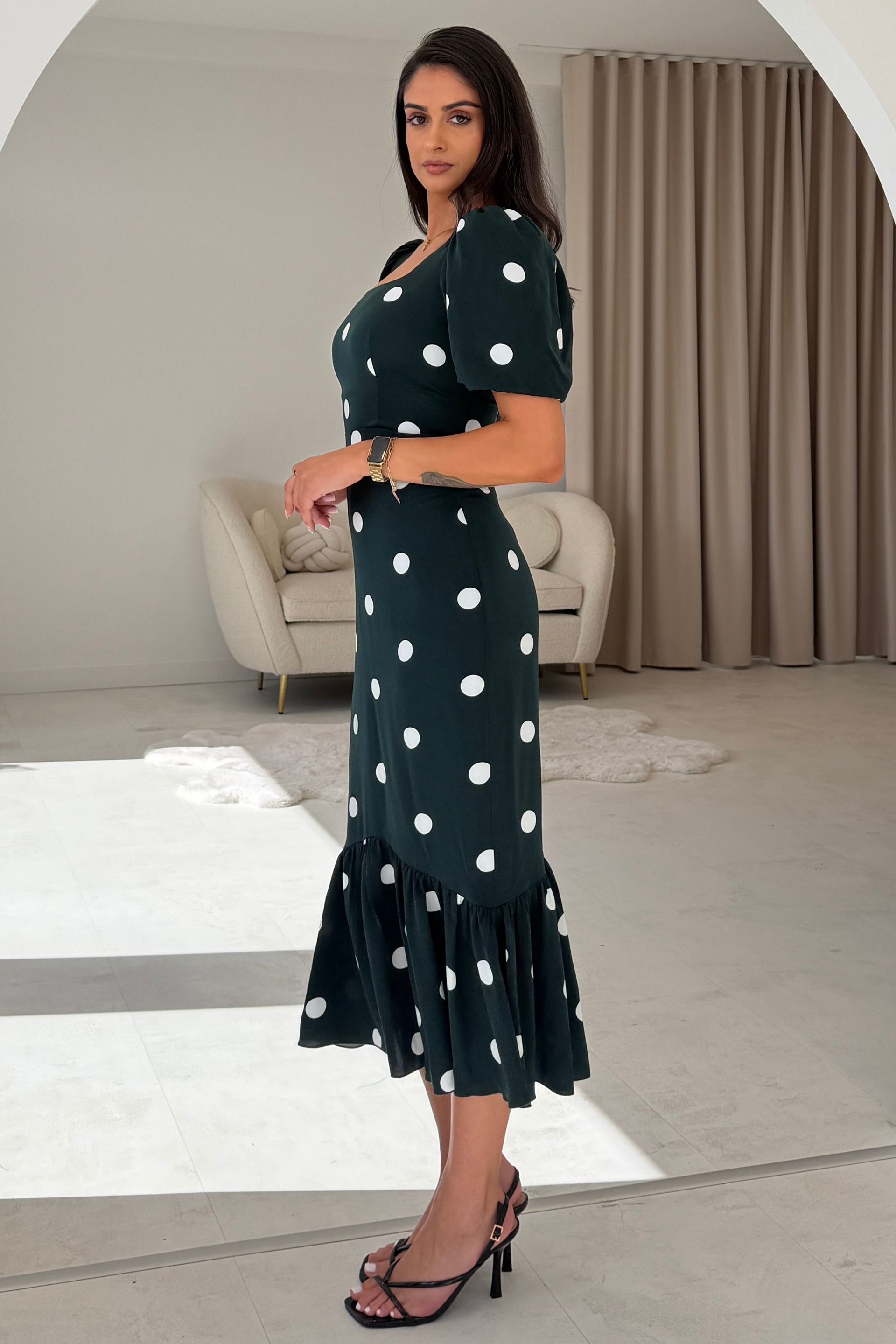 Jennifer Green Spot Midi Dress