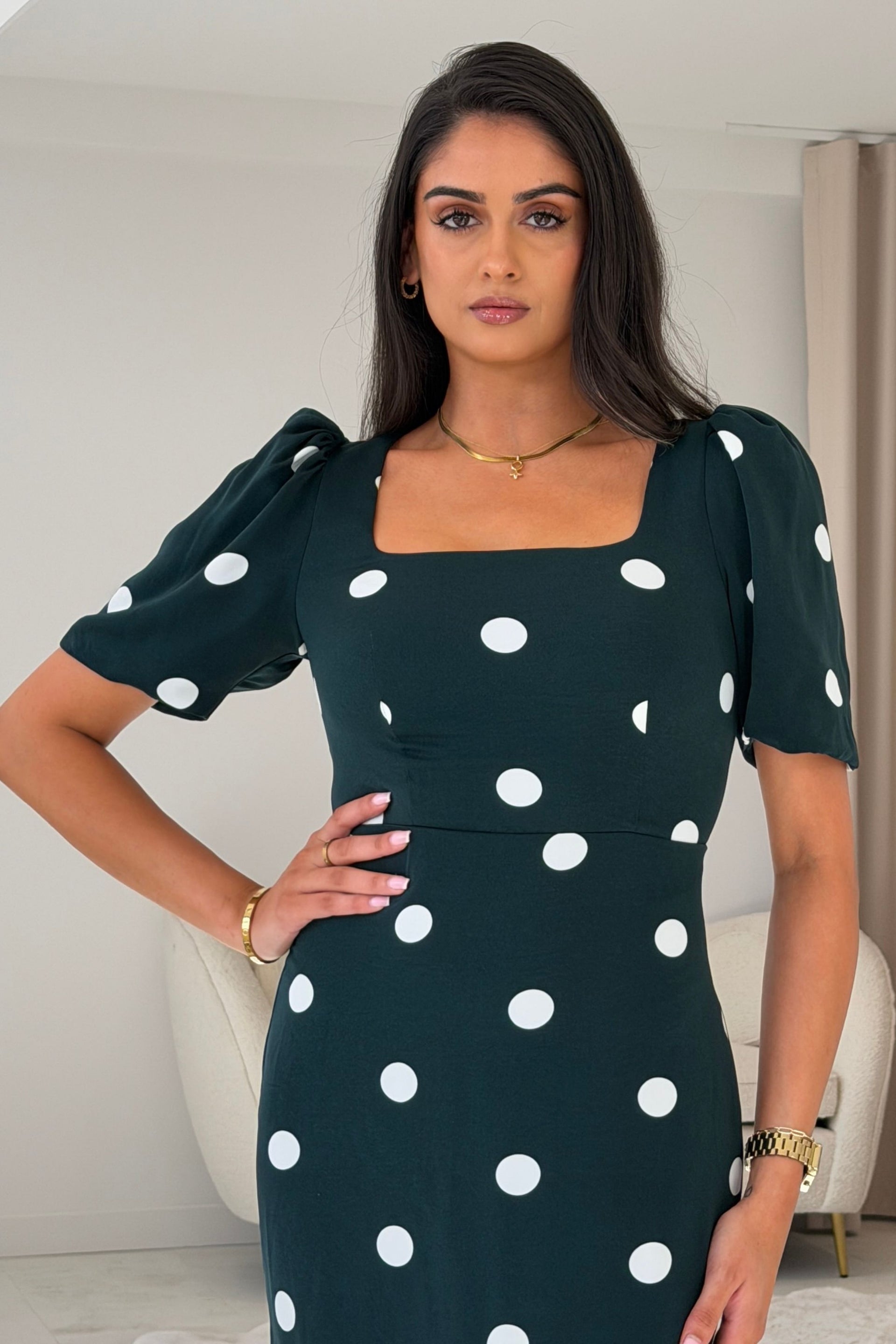 Jennifer Green Spot Midi Dress