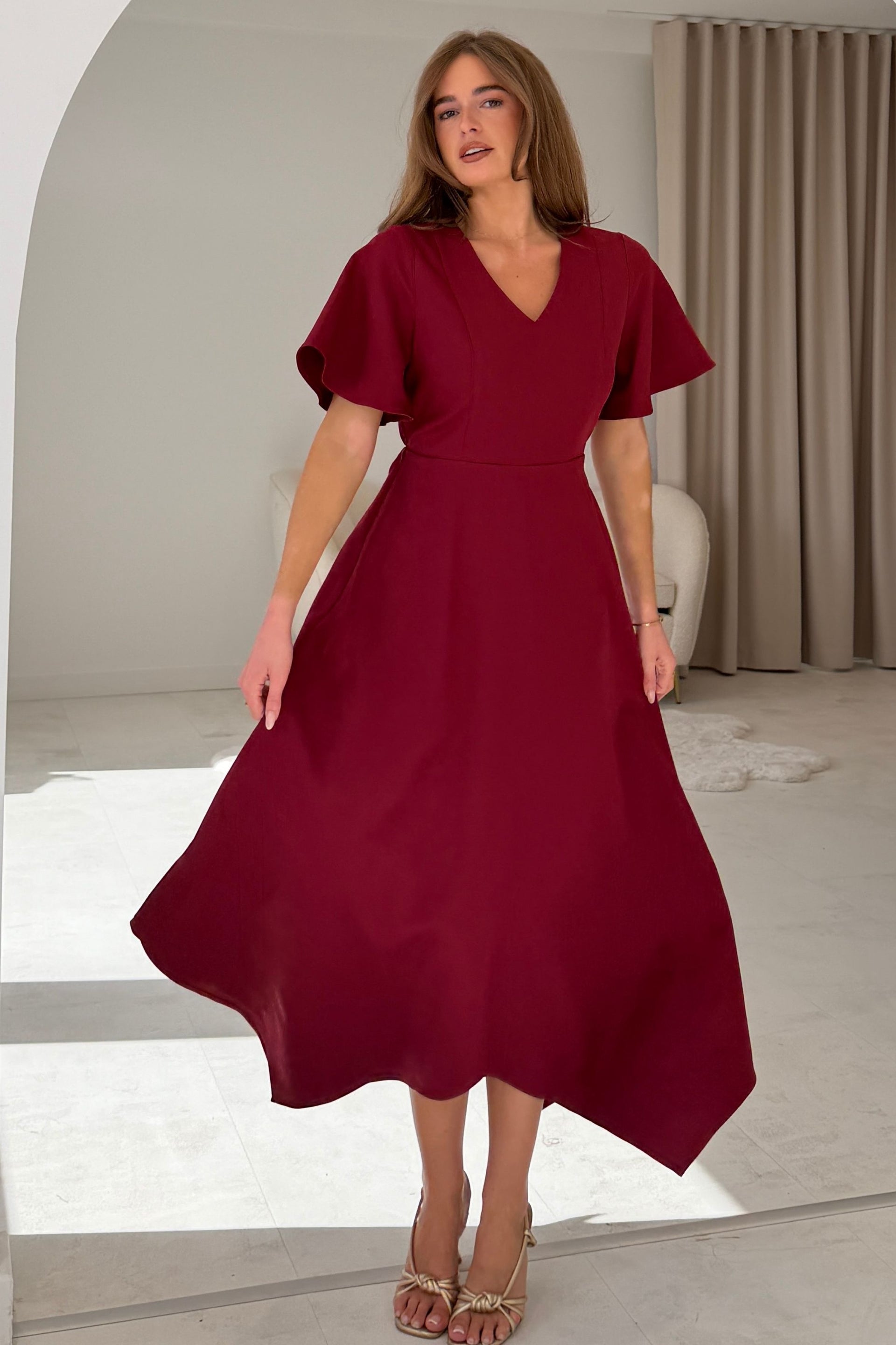 Tammie Dipped Hem Midi Dress Berry