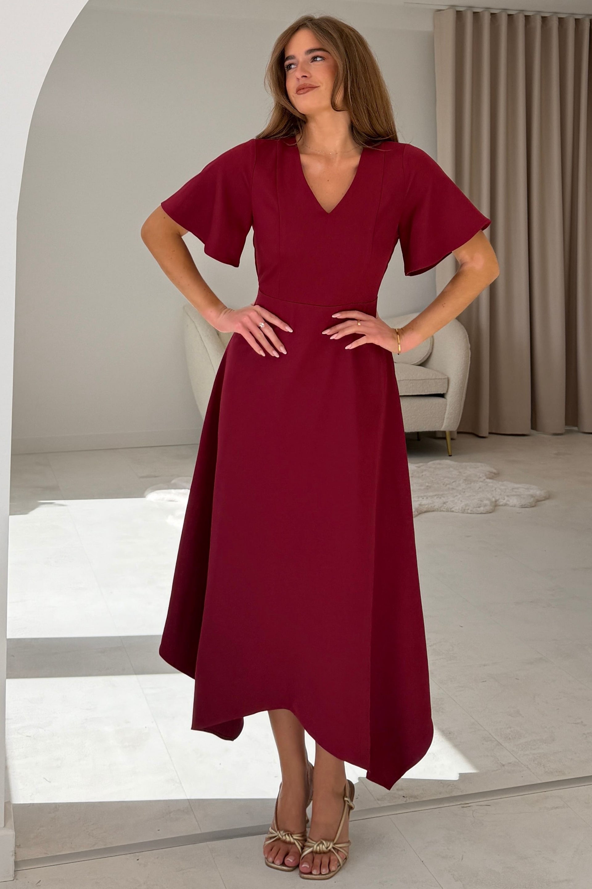 Tammie Dipped Hem Midi Dress Berry