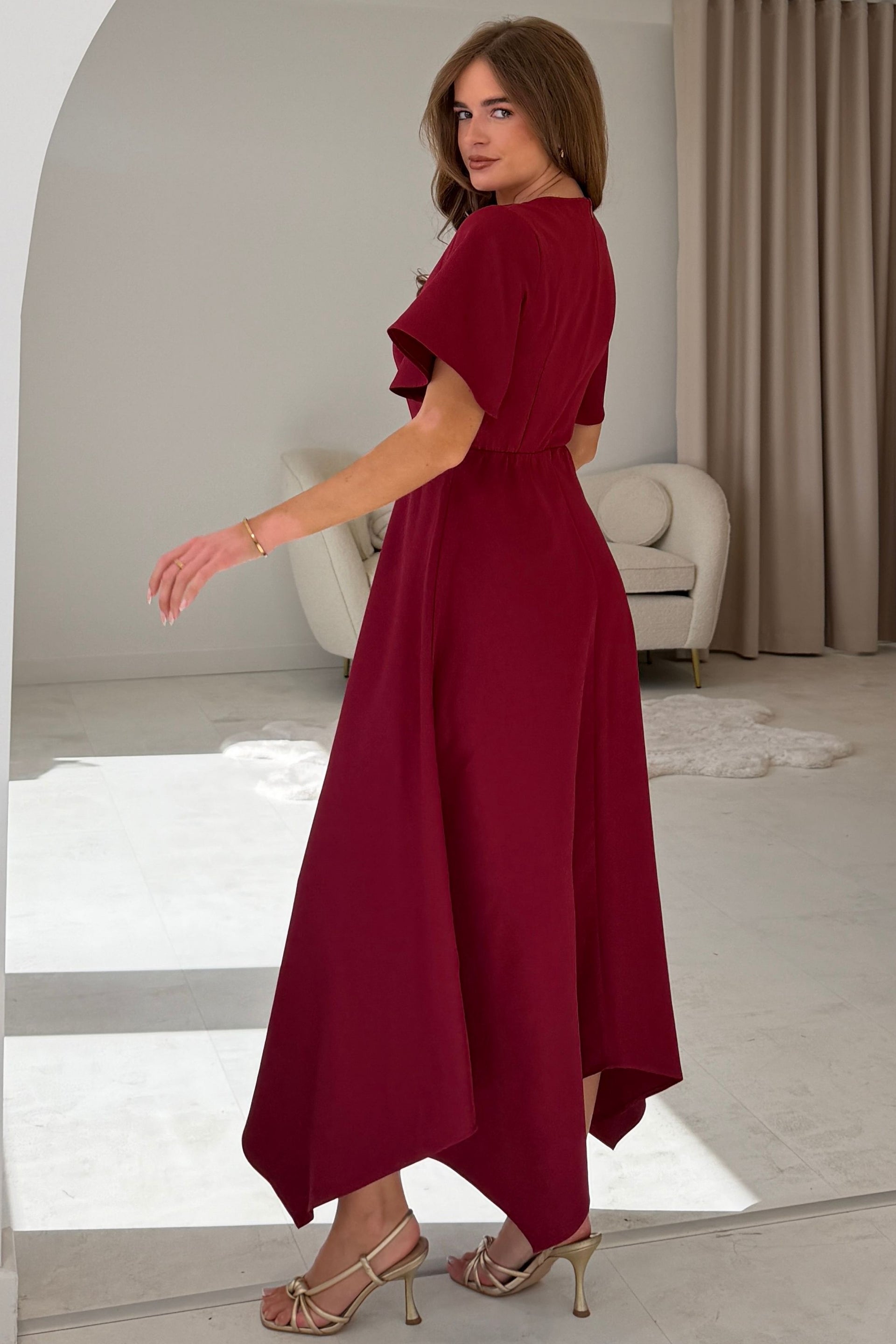 Tammie Dipped Hem Midi Dress Berry